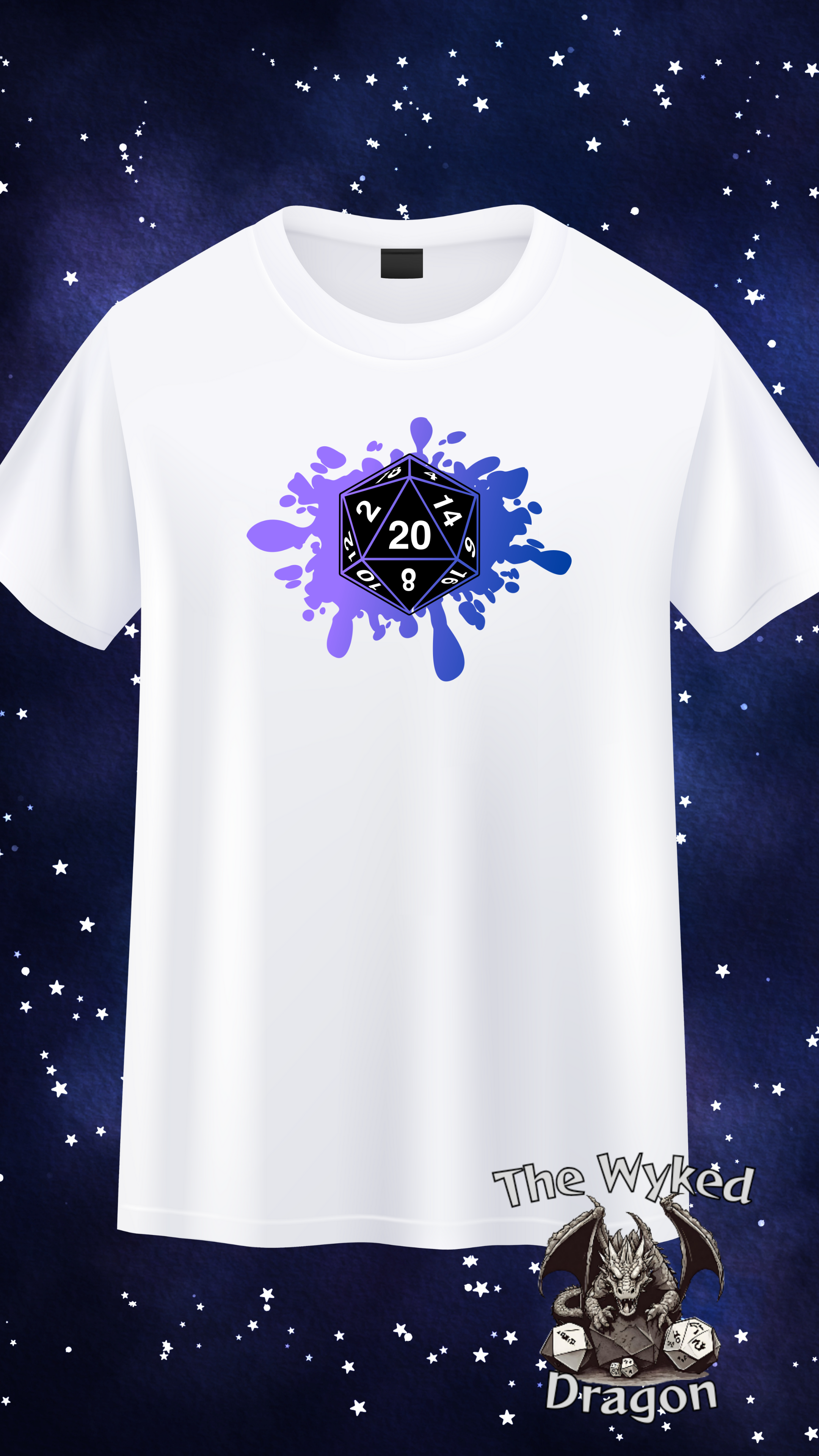 D20 Splash RPG Gamer T‑Shirt — Purple Dice Splash Tee