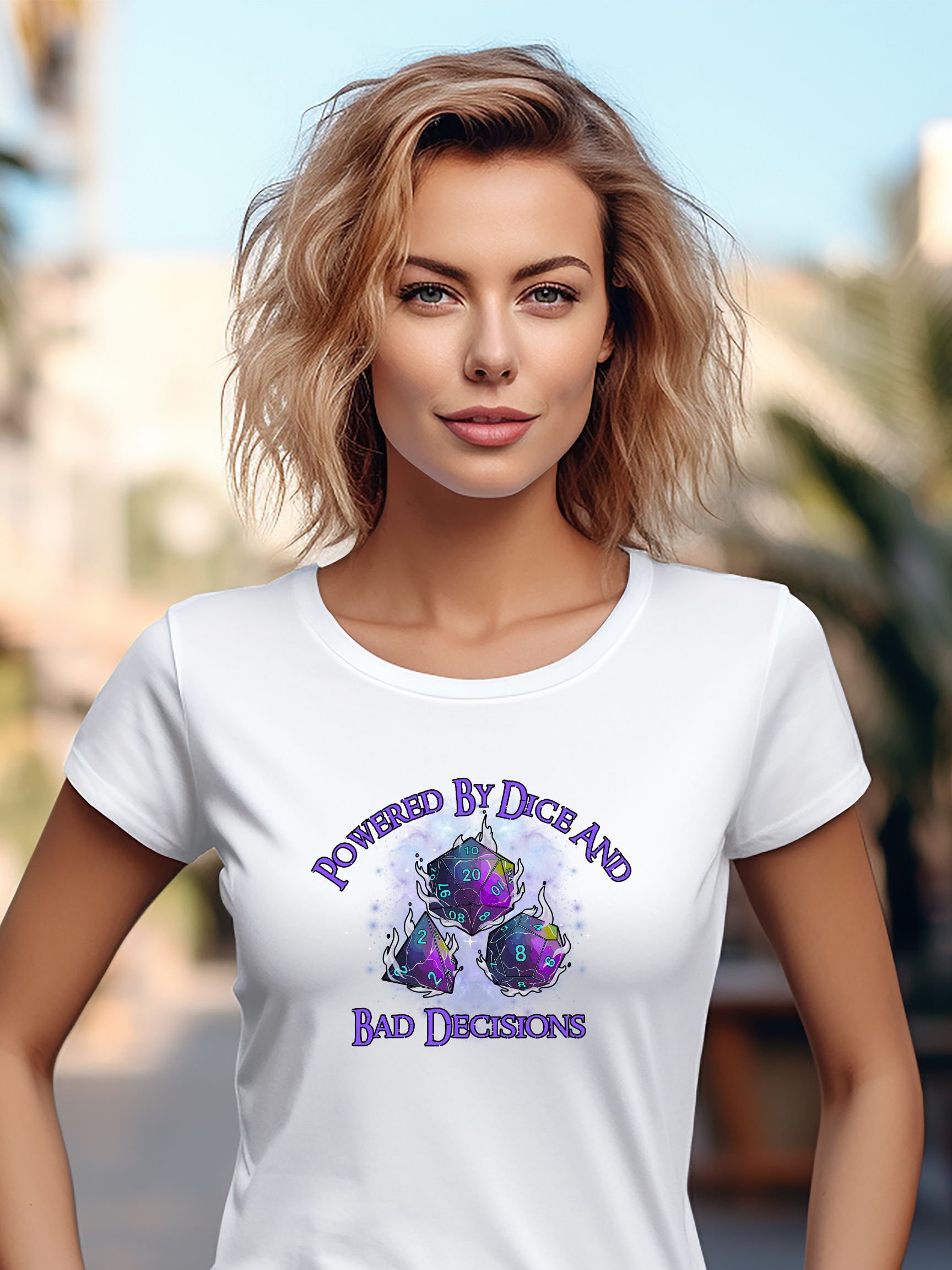 T-Shirt — "Powered by Dice and Bad Decisions" RPG Gaming Tee
