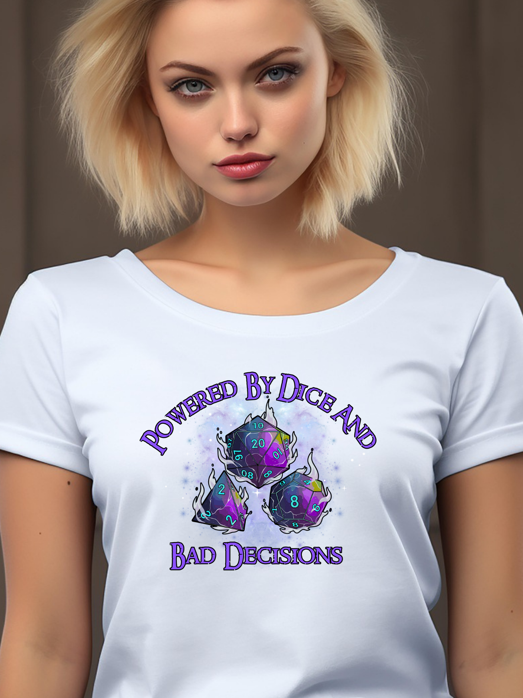 T-Shirt — "Powered by Dice and Bad Decisions" RPG Gaming Tee