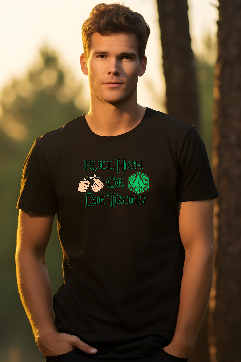 Roll High or Die Trying D20 T-Shirt — RPG Gamer Dice Tee