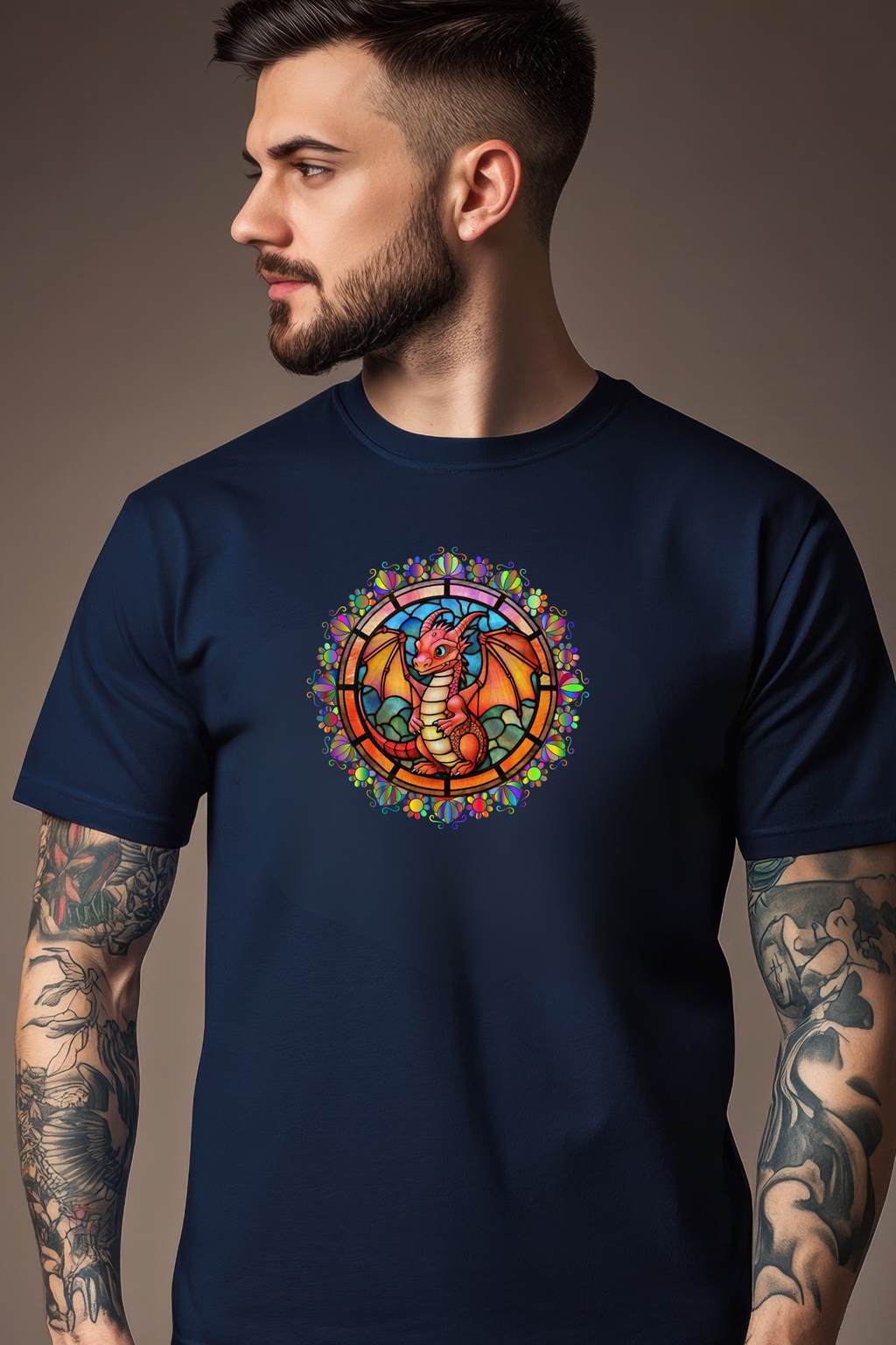 Dragon Stained Glass T‑Shirt — Colorful D20 Fantasy RPG Tee