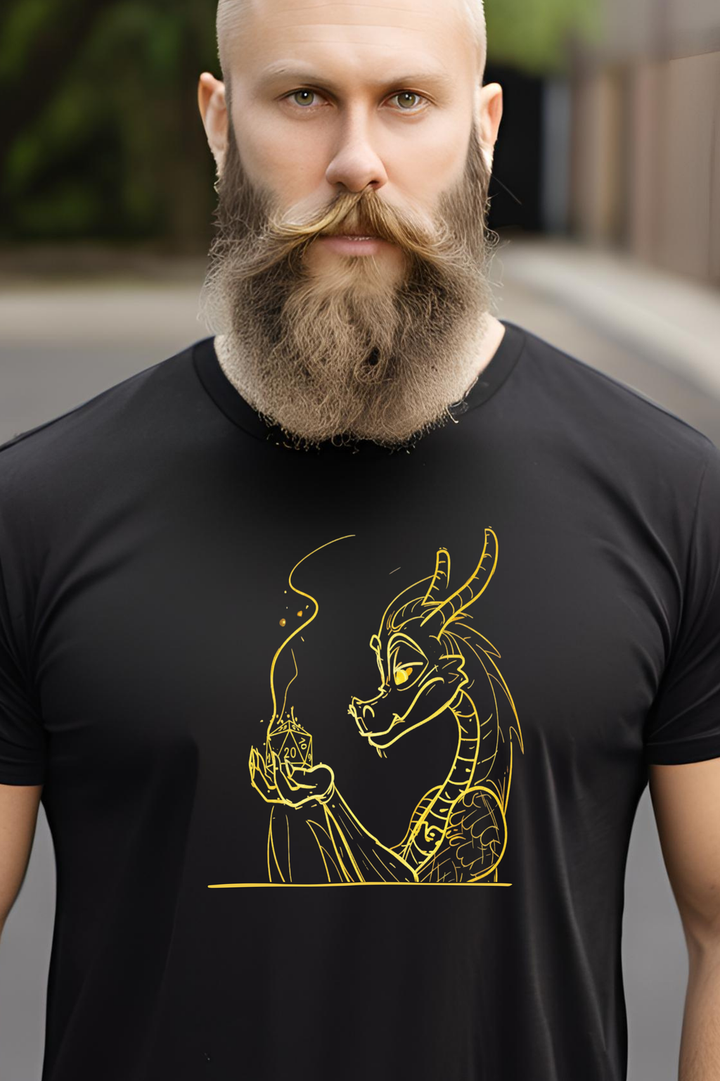 Dragon Dice T‑Shirt — Minimalist Dragon Holding D20 Gaming Tee