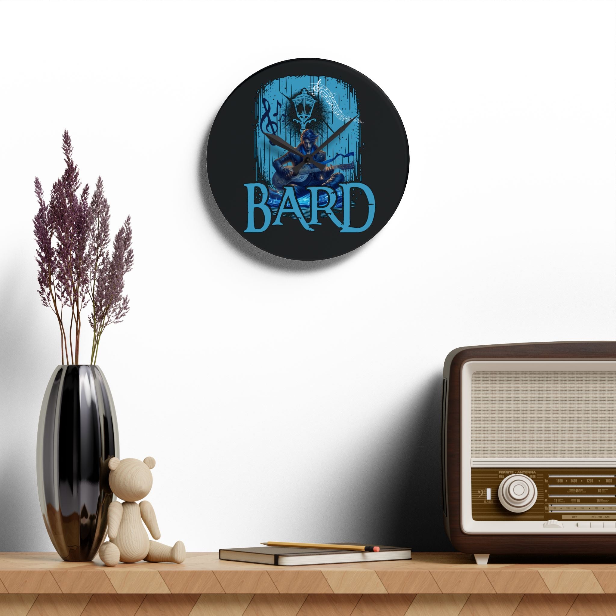 Bard Acrylic Wall Clock – Fantasy RPG Musician Decor