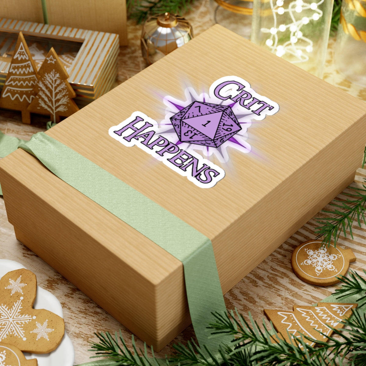 Crit Happens D20 Dice Sticker — Purple RPG Gaming Kiss-Cut Sticker