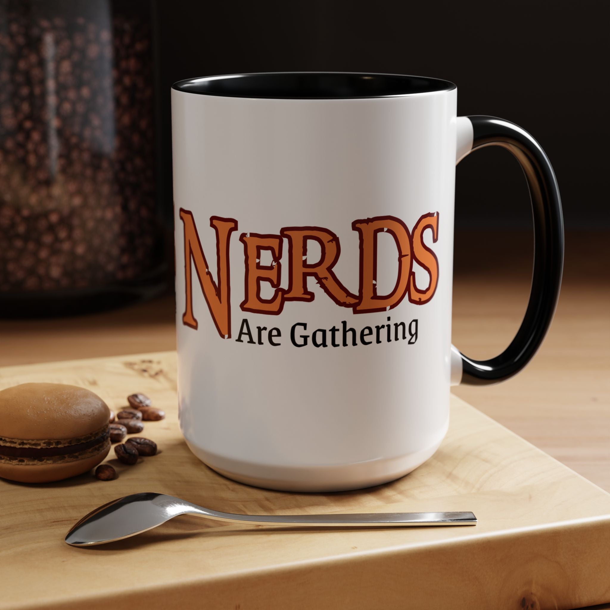 Coffee Mug — "Nerds Are Gathering" Accent Gaming D20 Dice Cup (15oz)