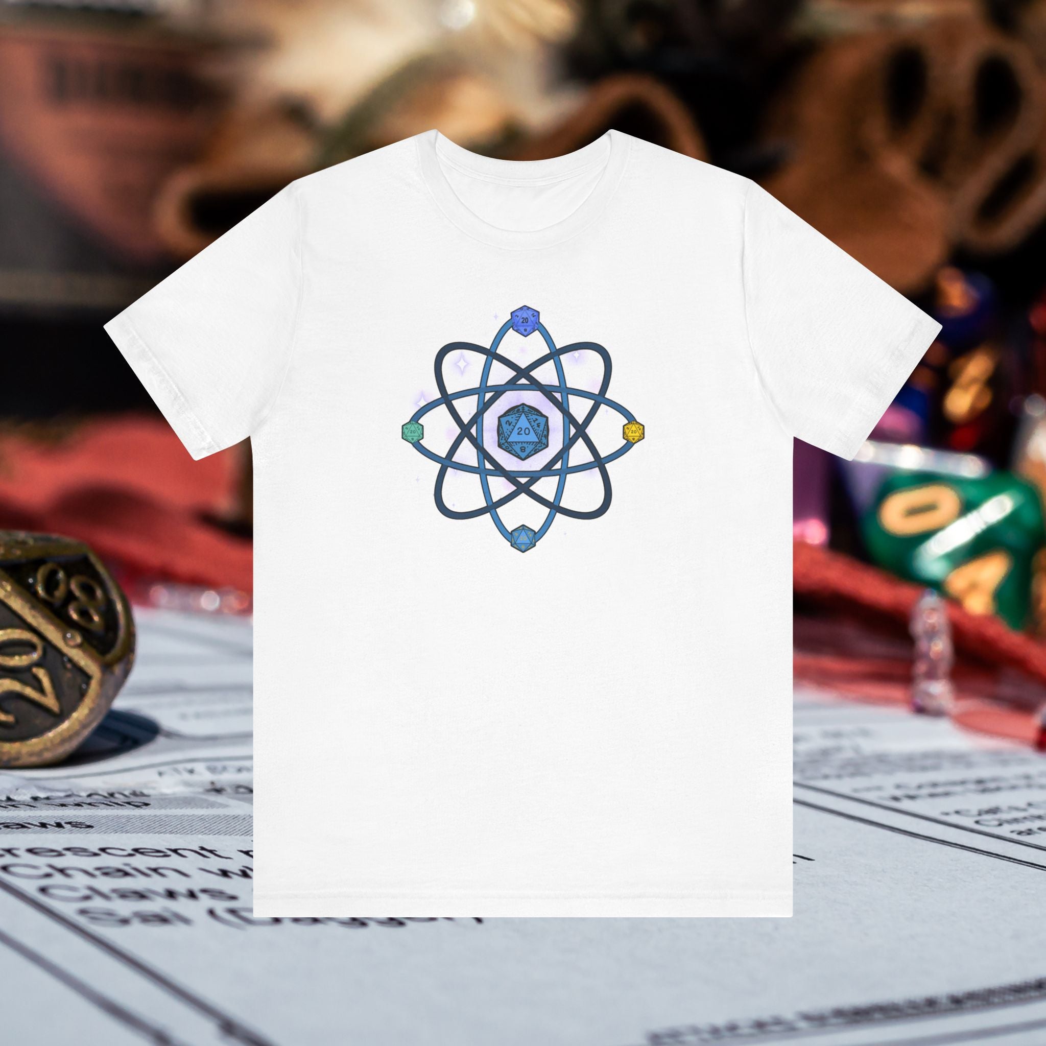 RPG Dice Atom T‑Shirt — D20 Tabletop Gaming Tee