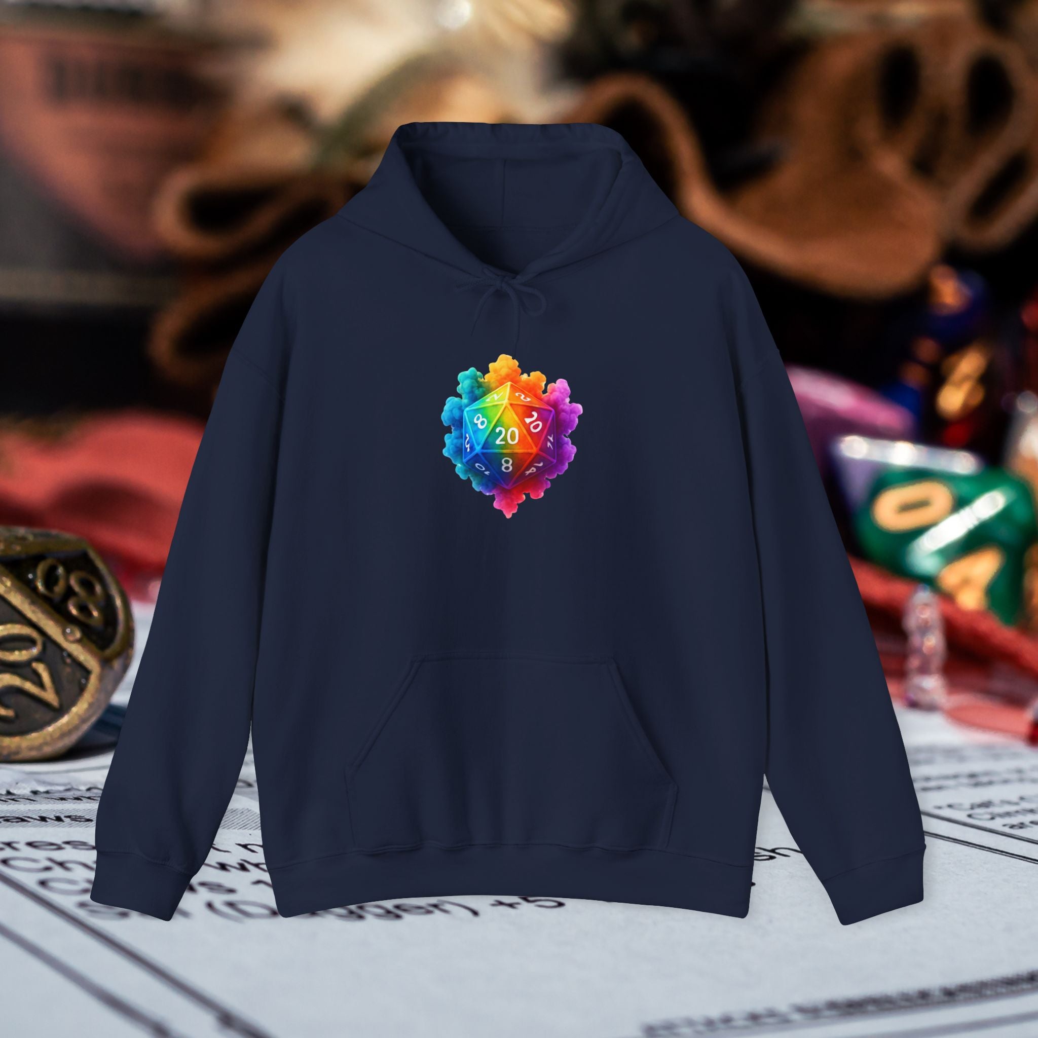 Rainbow D20 Gamer Hoodie — Colorful Critical Hit Dice Logo
