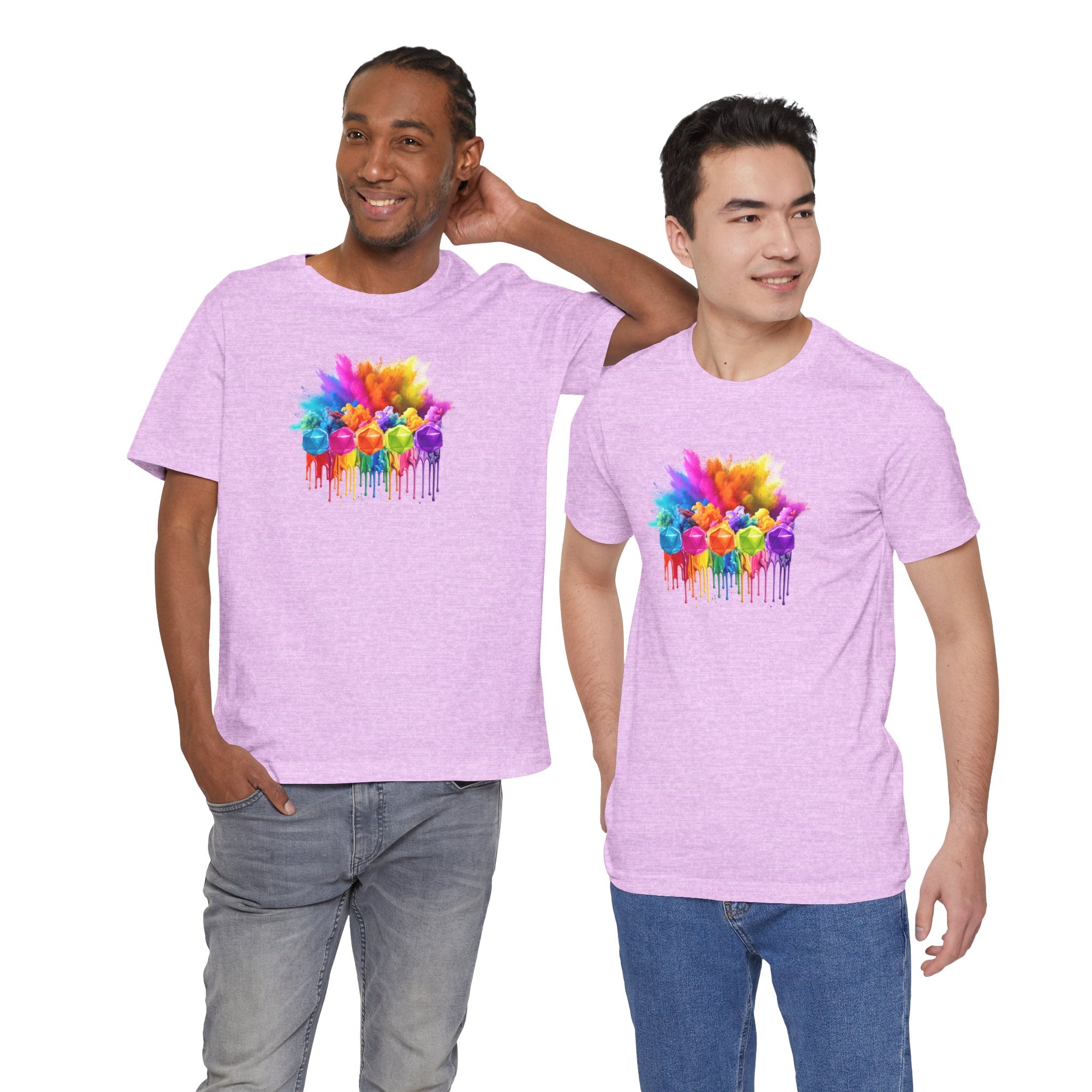 Colorful Dripping D20 T-Shirt – Rainbow D20 Art Tee