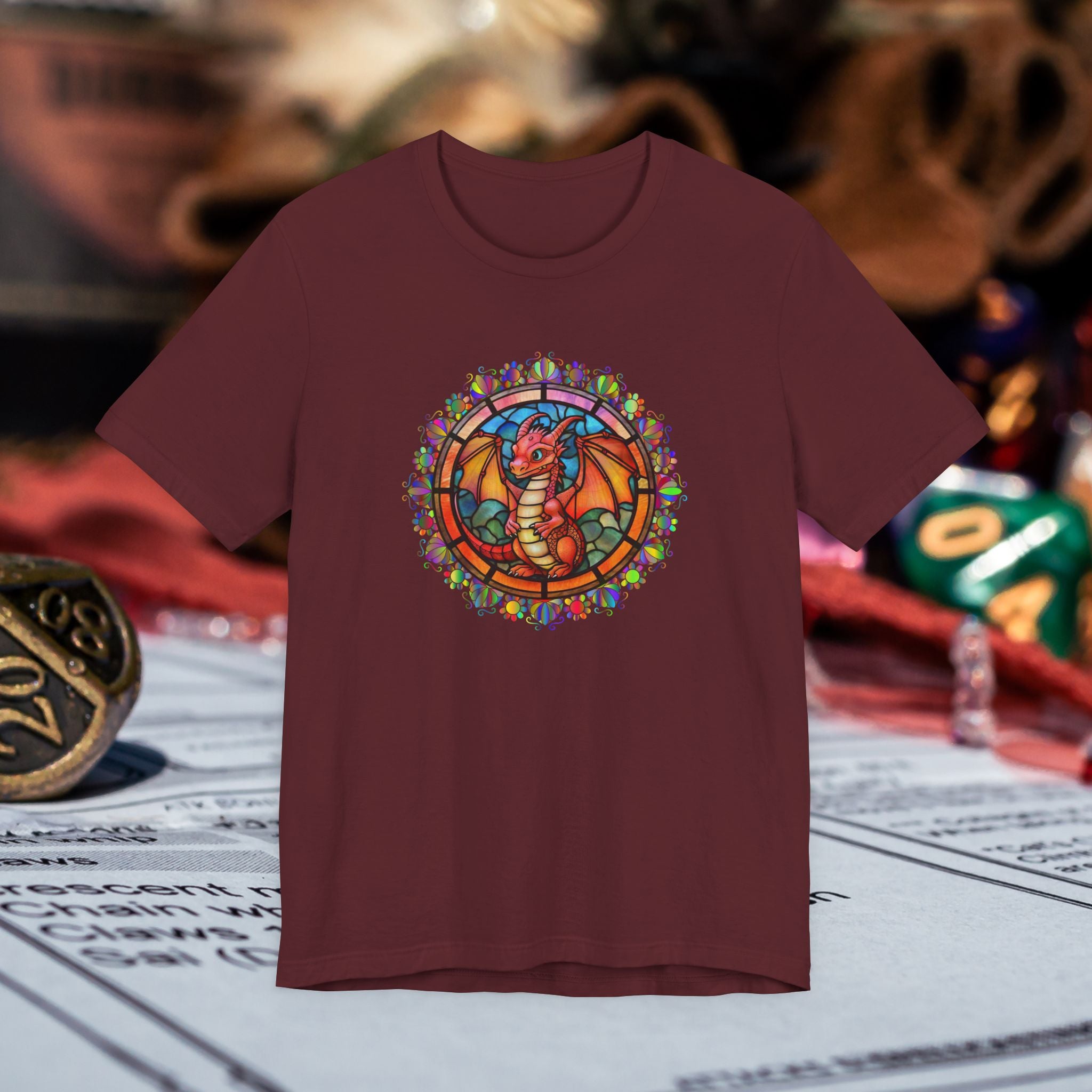 Dragon Stained Glass T‑Shirt — Colorful D20 Fantasy RPG Tee