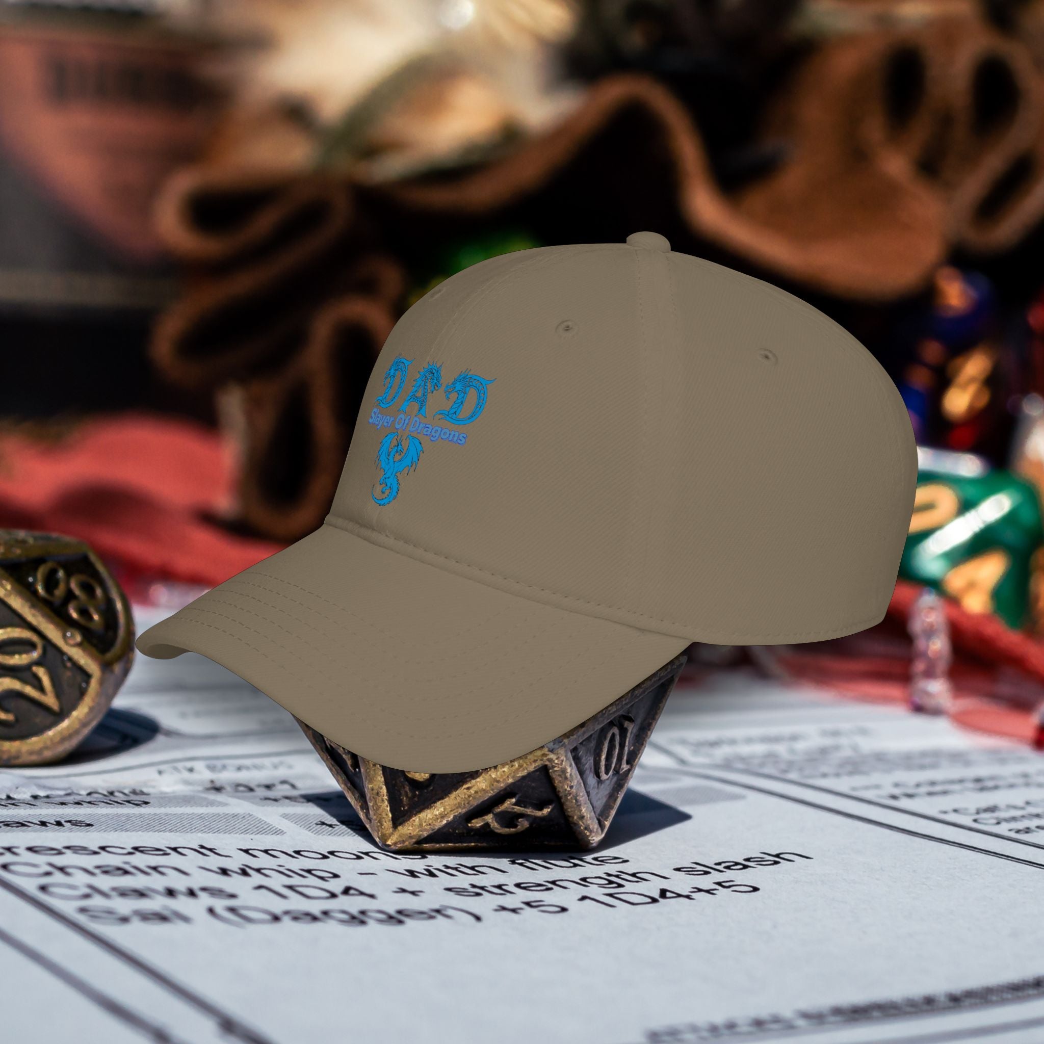 Dad Slayer Of Dragons Low Profile Baseball Cap - D&D Dad Gift
