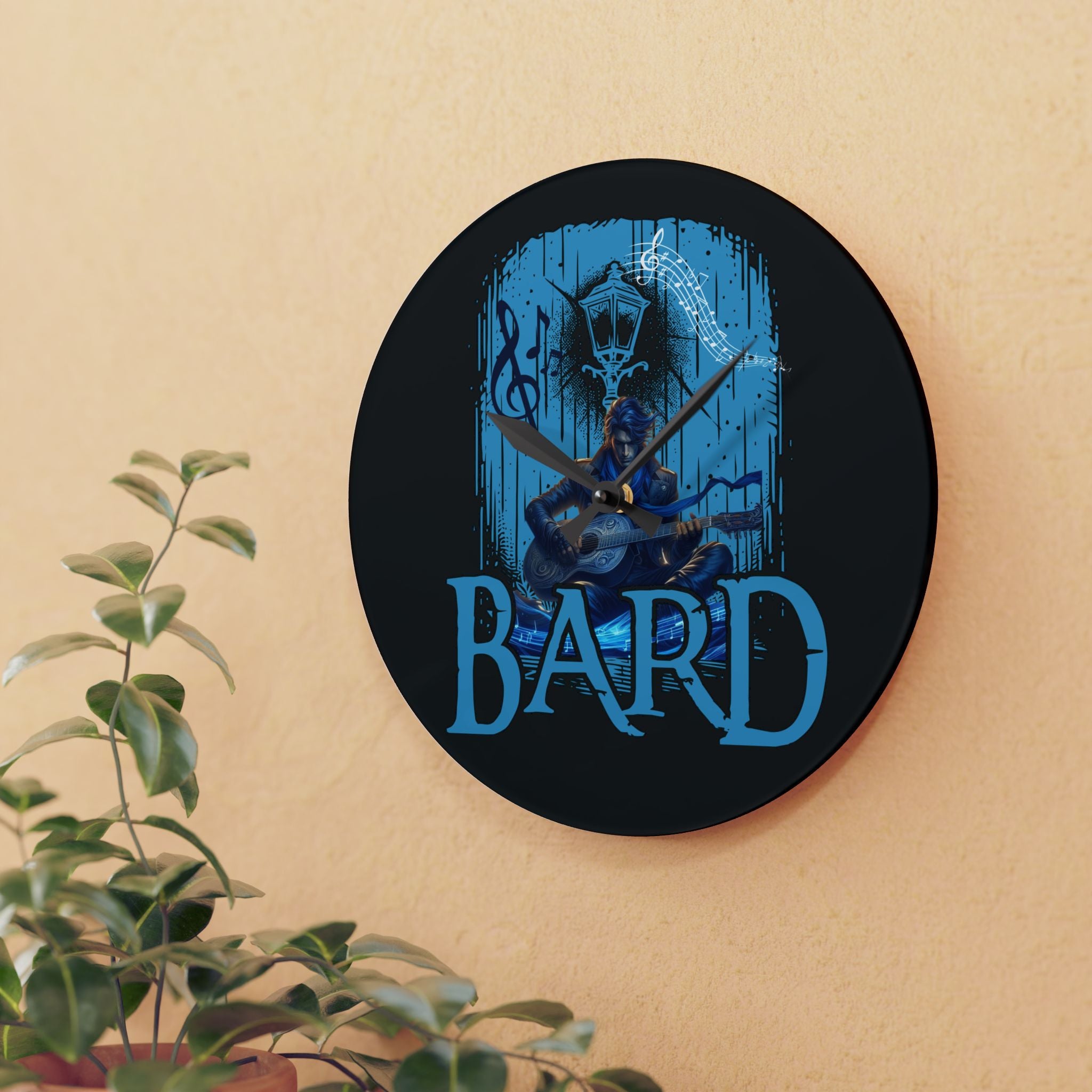 Bard Acrylic Wall Clock – Fantasy RPG Musician Decor