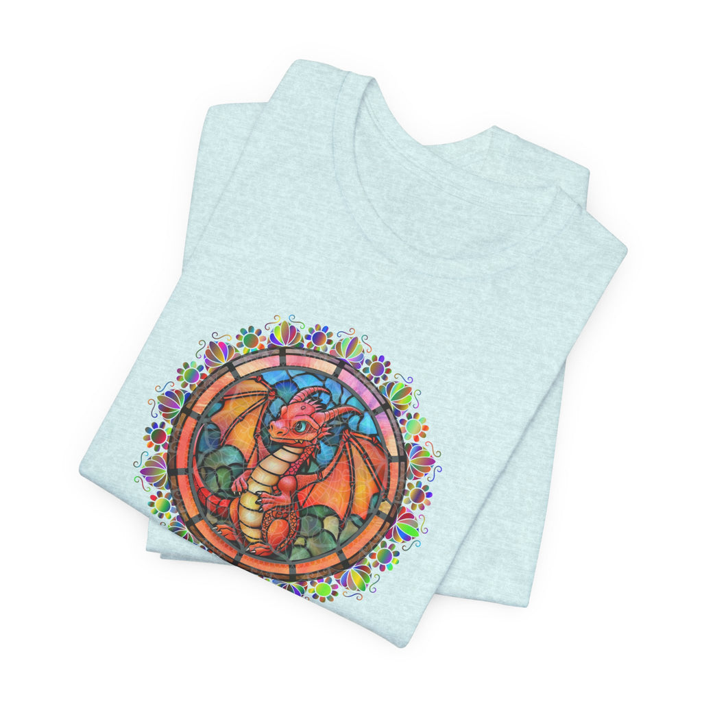 Dragon Stained Glass T‑Shirt — Colorful D20 Fantasy RPG Tee