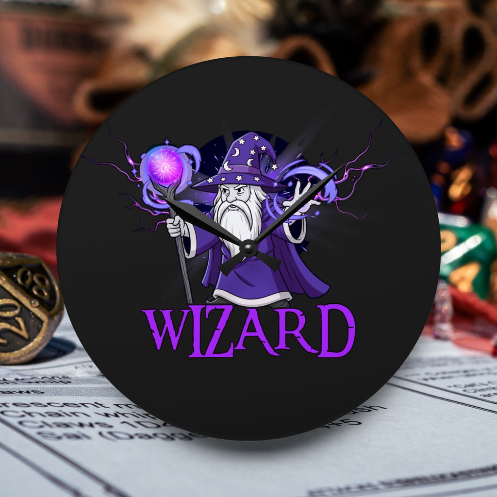 Wizard Acrylic Wall Clock — Purple D&D Fantasy Decor