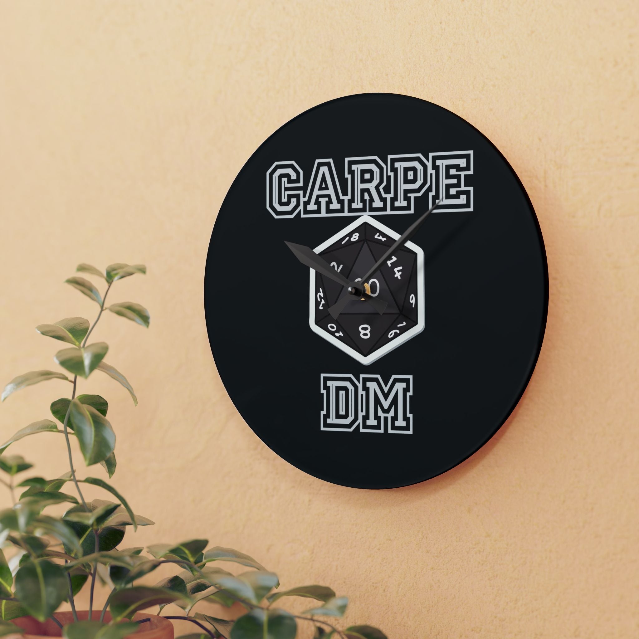 Carpe DM Acrylic Wall Clock — D20 Dungeon Master Gaming Decor