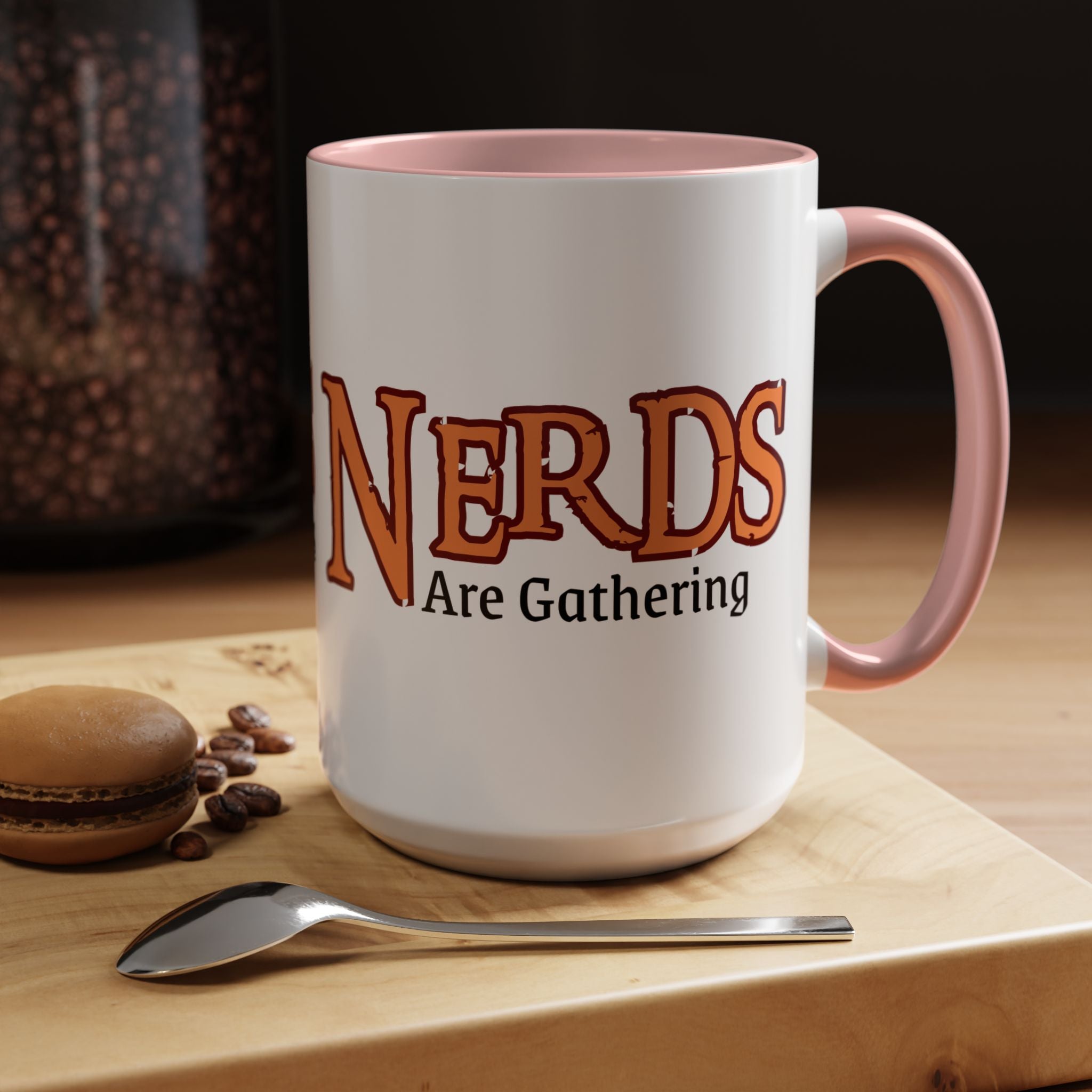 Coffee Mug — "Nerds Are Gathering" Accent Gaming D20 Dice Cup (15oz)
