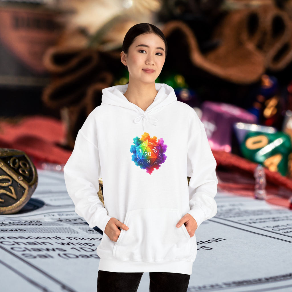 Rainbow D20 Gamer Hoodie — Colorful Critical Hit Dice Logo
