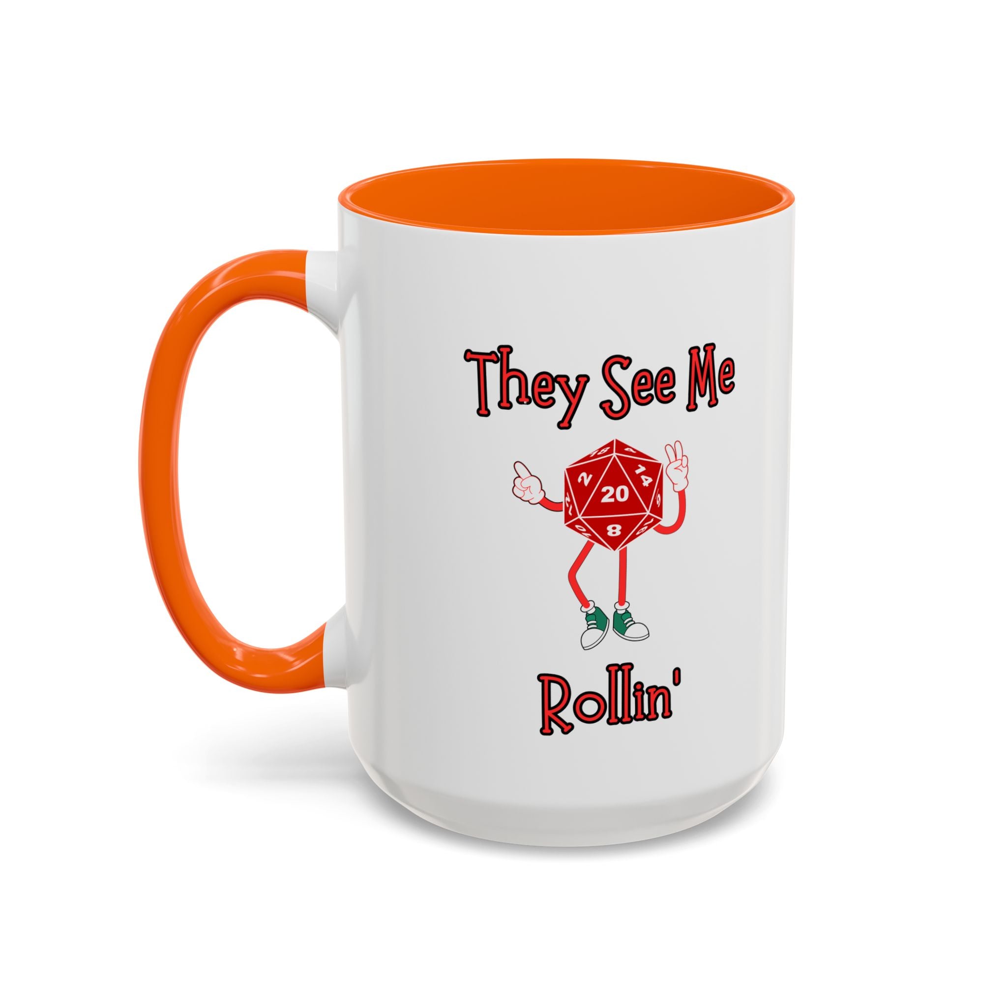D20 'They See Me Rollin'' Accent Coffee Mug — Funny Dungeons & Dragons Gamer Gift (15 oz)