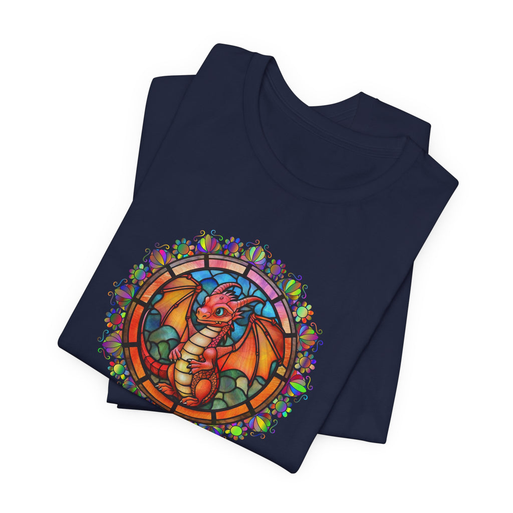 Dragon Stained Glass T‑Shirt — Colorful D20 Fantasy RPG Tee