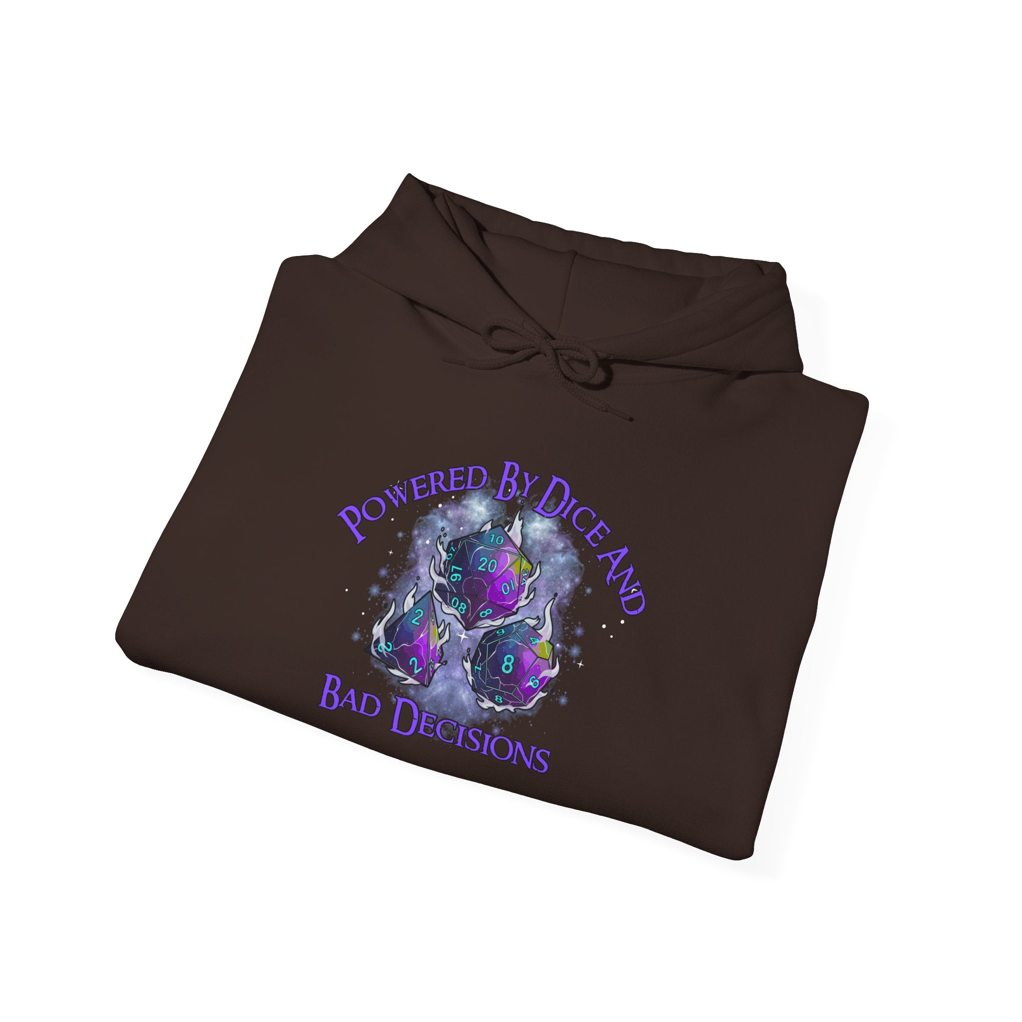 Hoodie — "Powered by Dice and Bad Decisions" RPG Dice Graphic Hoodie