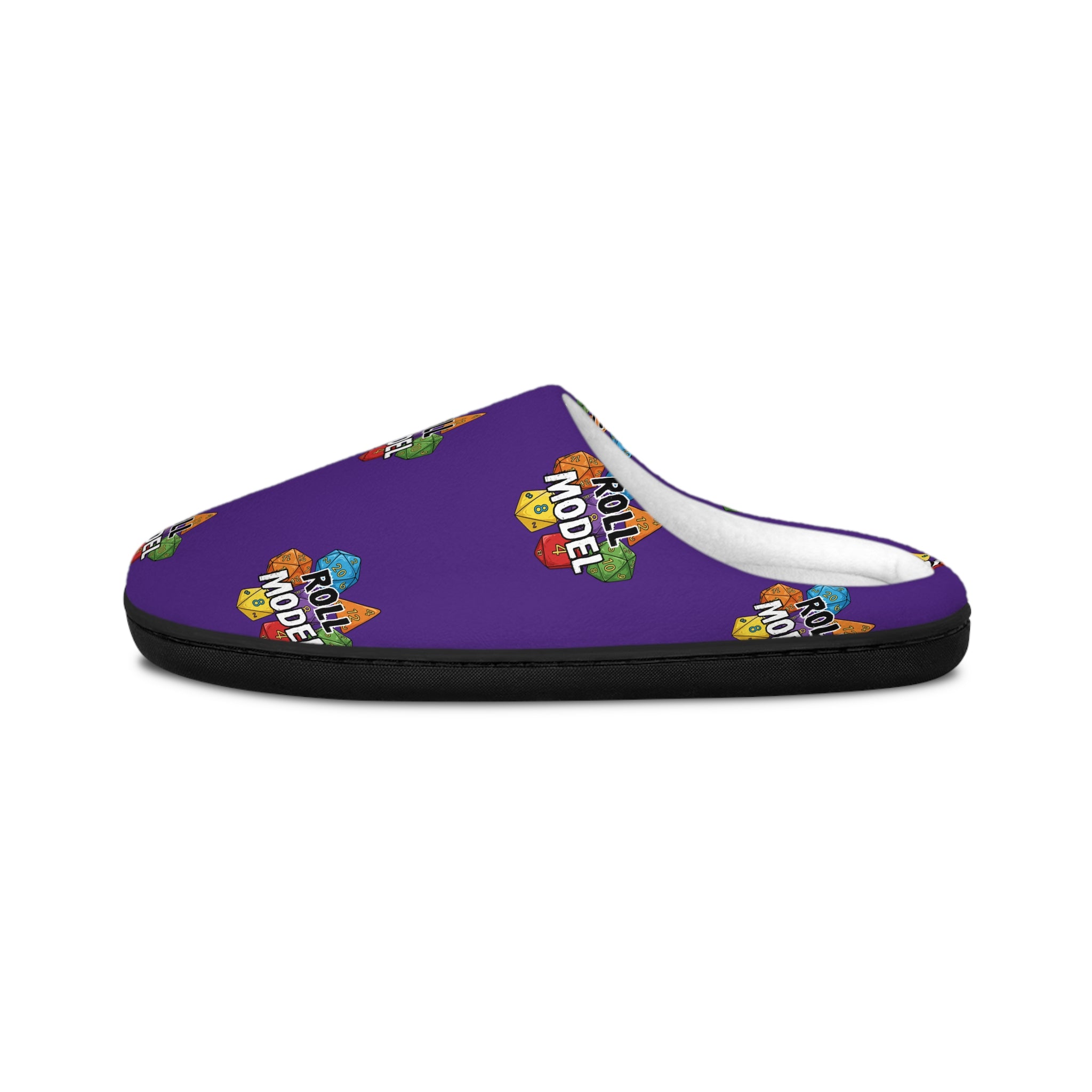 Purple Rpg Indoor Slippers — Colorful 'Roll Model' Cozy Slippers for Men