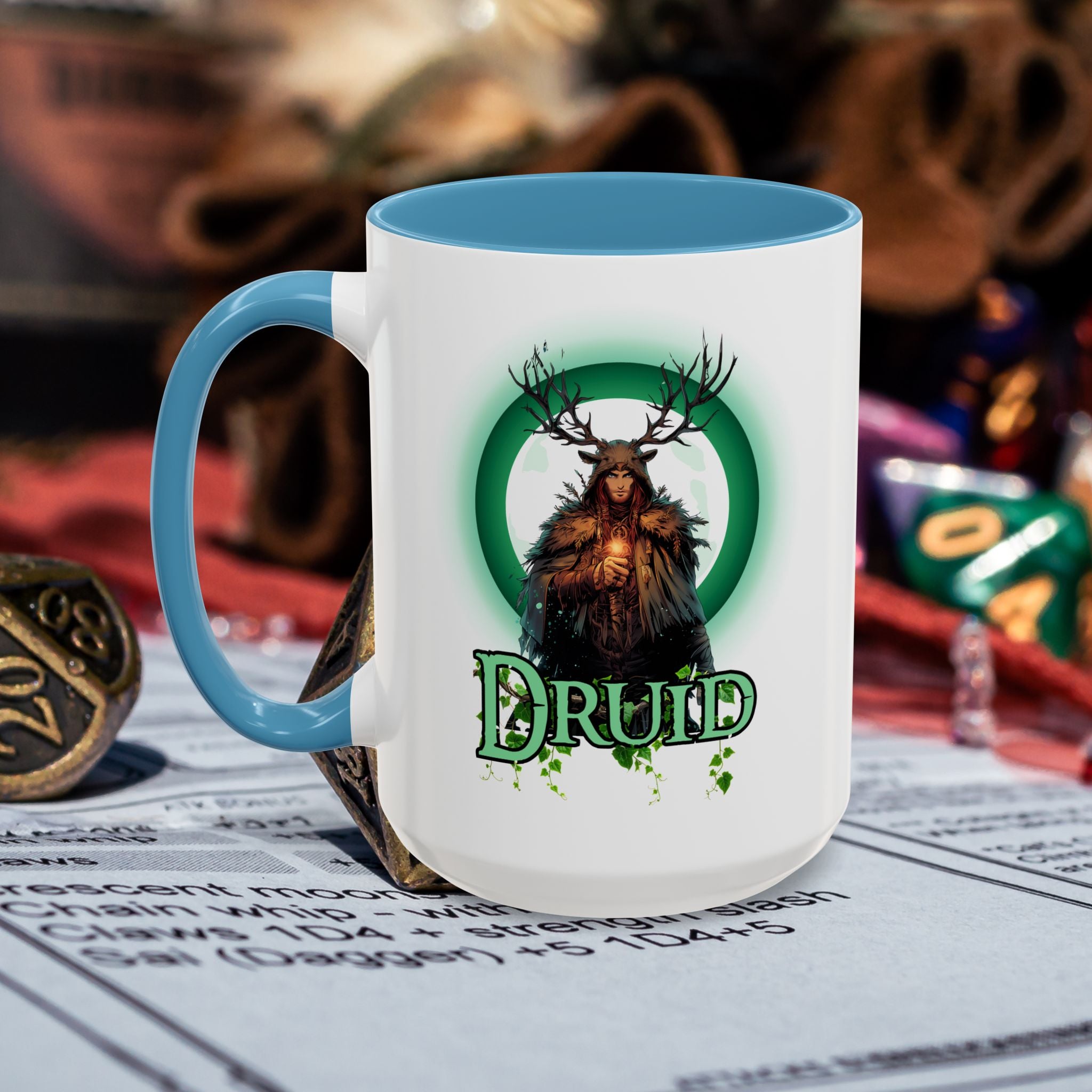 Druid Accent Coffee Mug – Fantasy Druid Illustration, RPG Gamer Gift (15 oz)