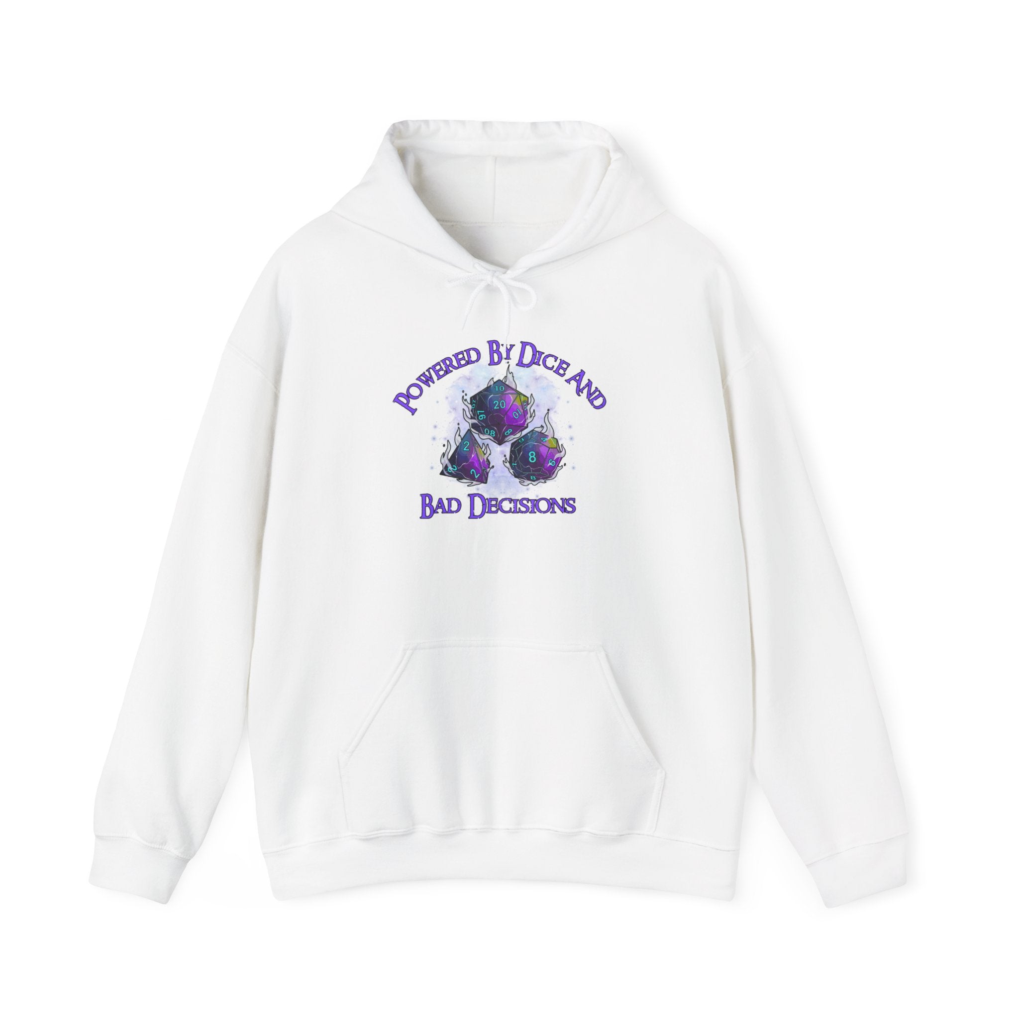 Hoodie — "Powered by Dice and Bad Decisions" RPG Dice Graphic Hoodie