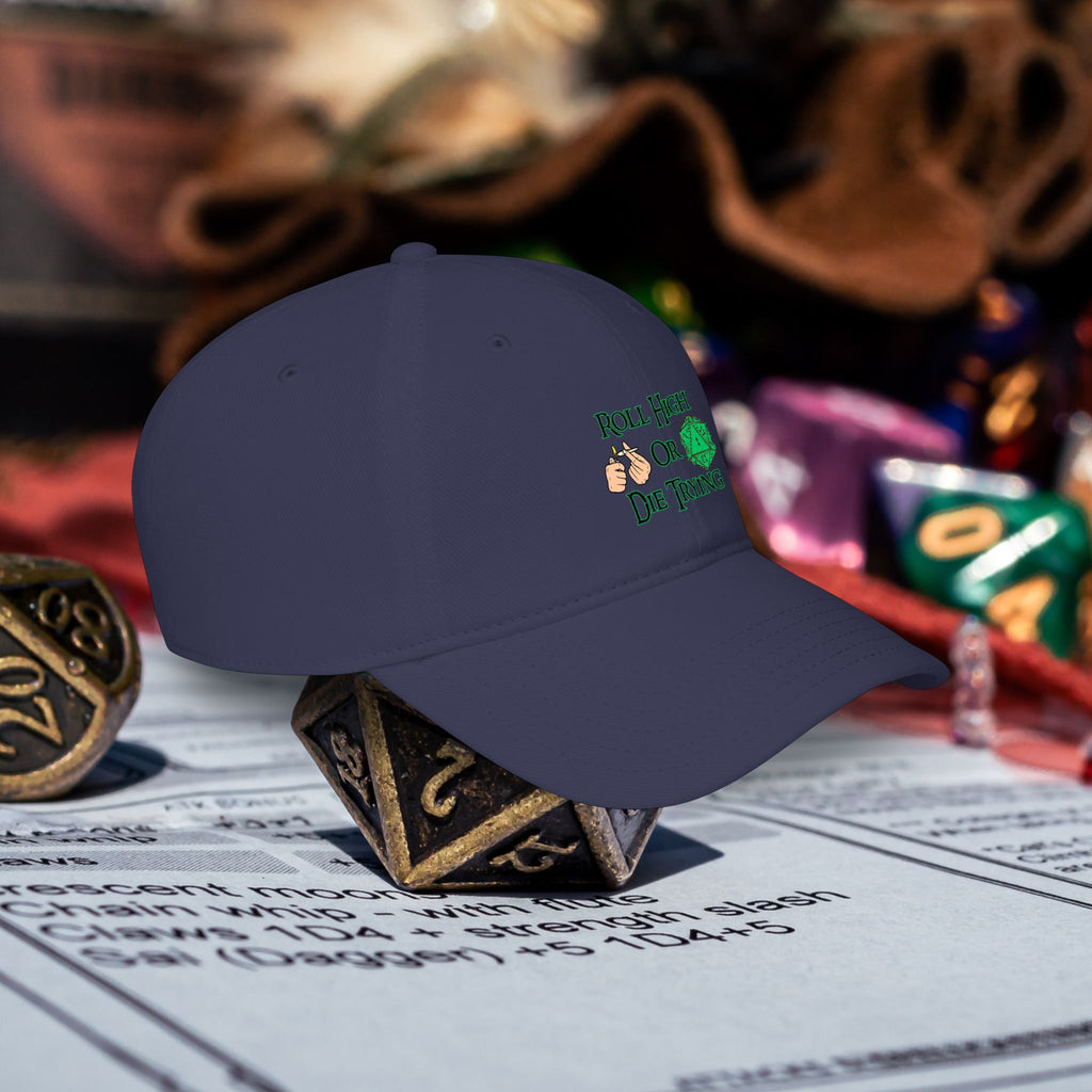 Roll High or Die Trying Baseball Cap — D20 Dice RPG Gamer Hat