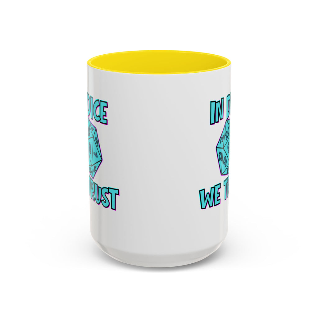 D20 Coffee Mug — "In Dice We Trust" Gamer RPG Dice Mug (15oz Accent)