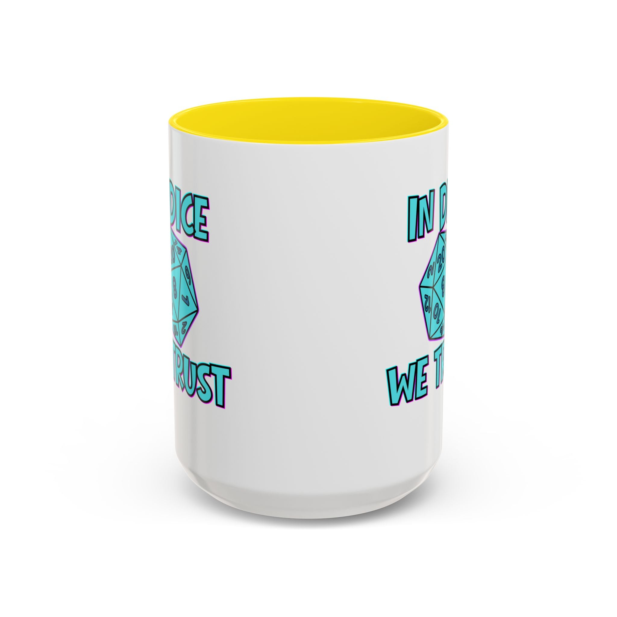 D20 Coffee Mug — "In Dice We Trust" Gamer RPG Dice Mug (15oz Accent)