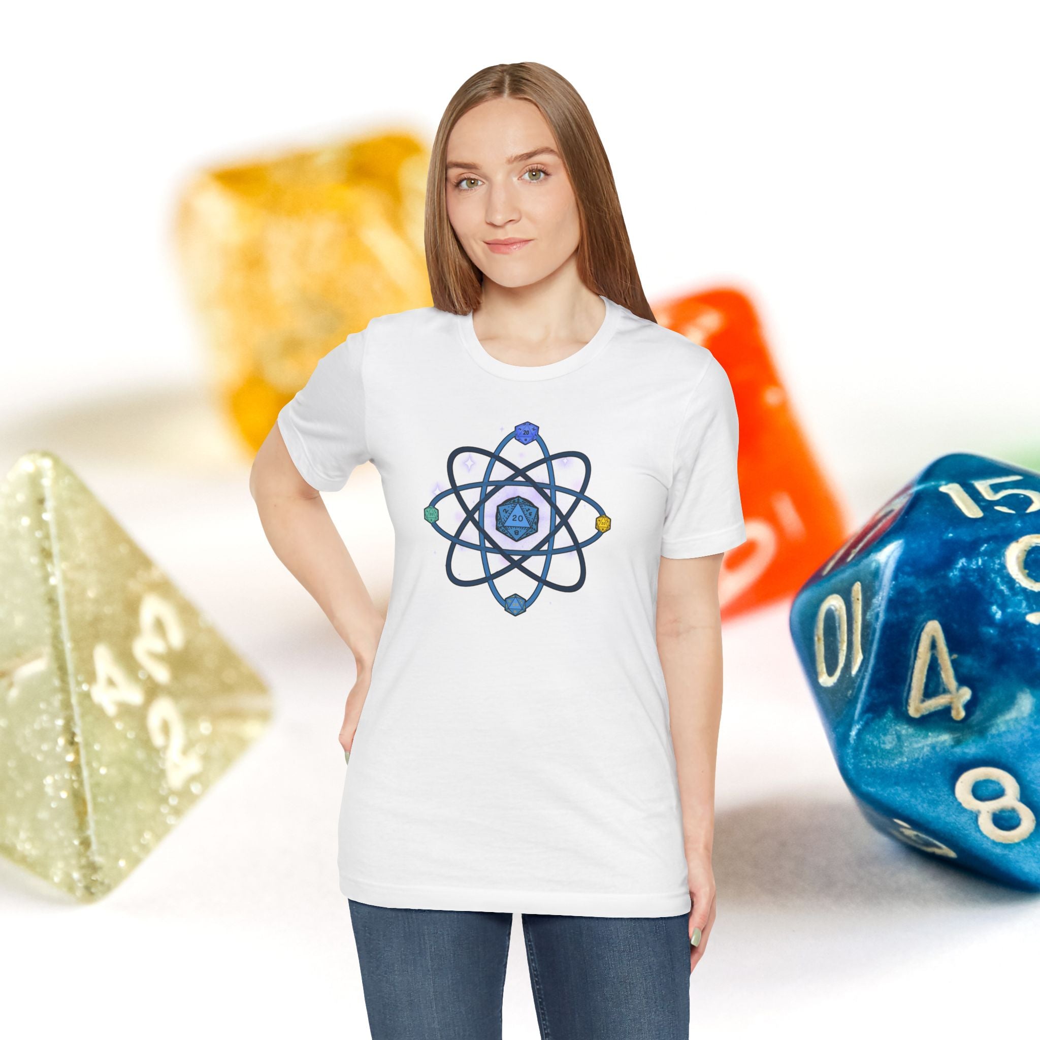 RPG Dice Atom T‑Shirt — D20 Tabletop Gaming Tee
