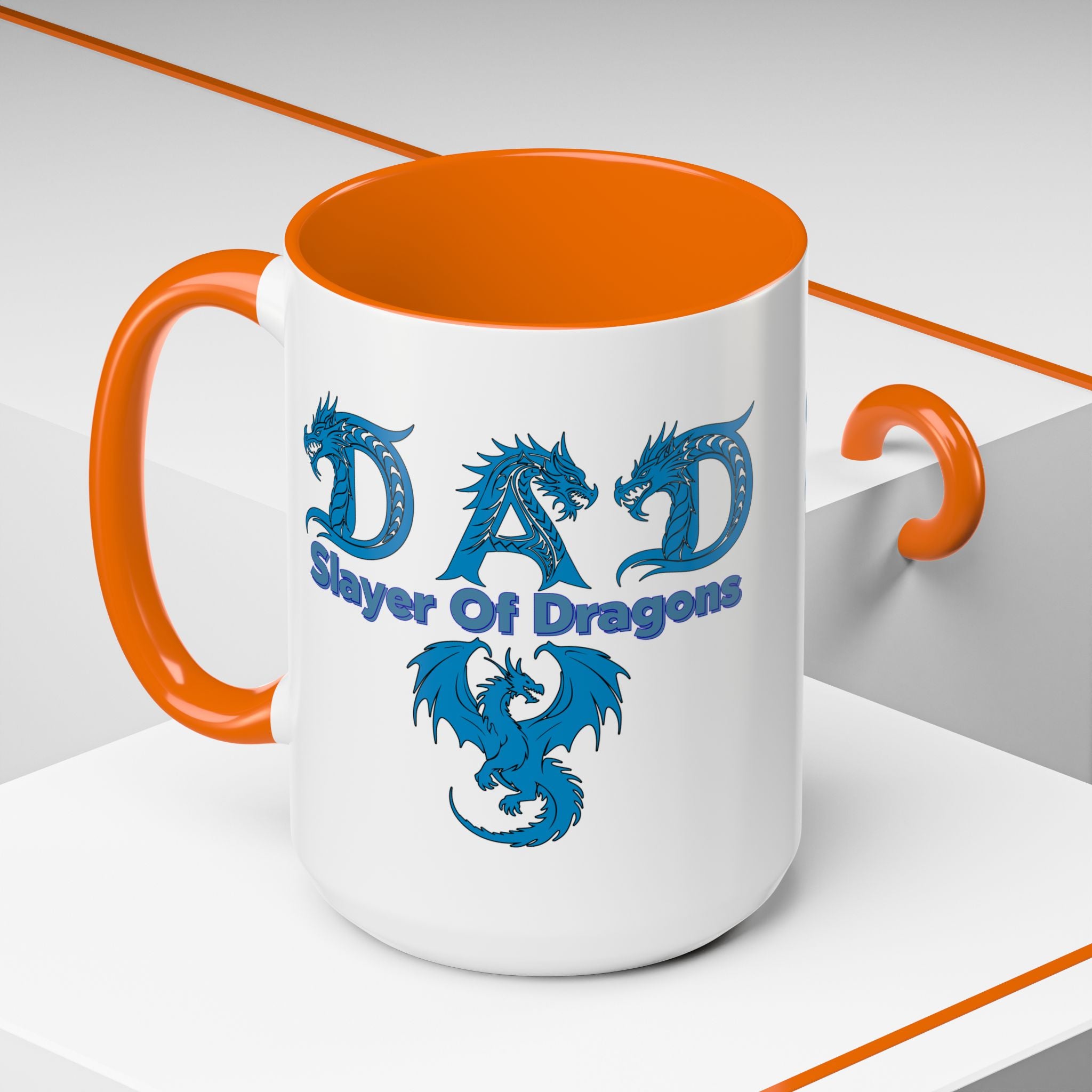 Dad Slayer of Dragons Accent Coffee Mug — Fantasy Dungeons & Dragons Gift