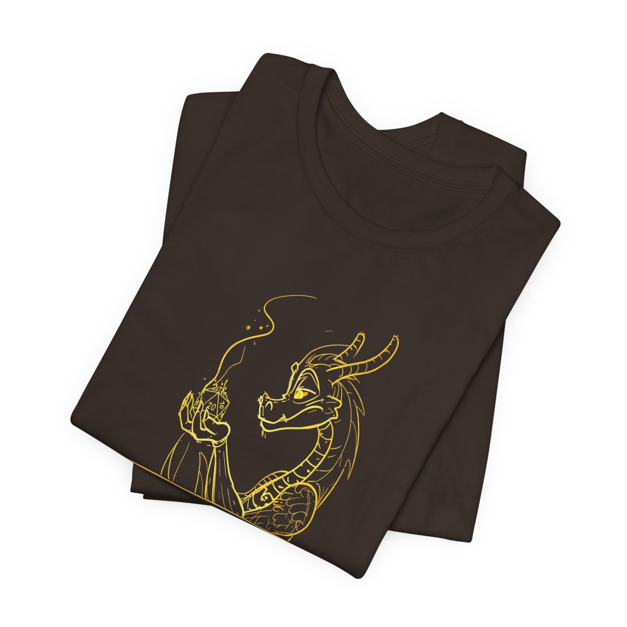 Dragon Dice T‑Shirt — Minimalist Dragon Holding D20 Gaming Tee