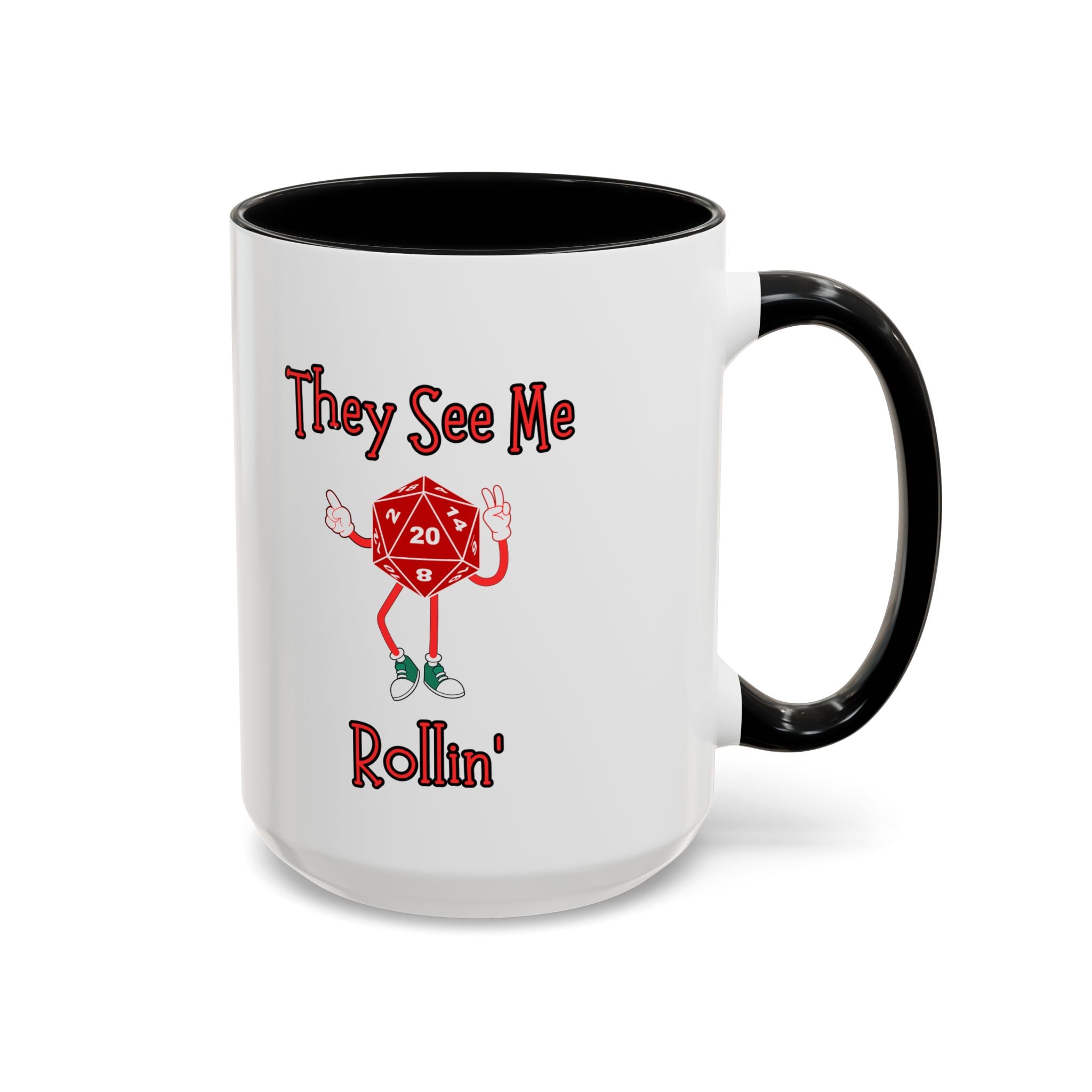 D20 'They See Me Rollin'' Accent Coffee Mug — Funny Dungeons & Dragons Gamer Gift (15 oz)