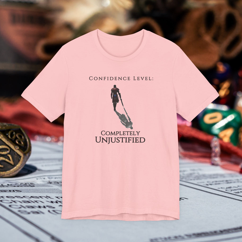 T-Shirt — “Confidence Level: Completely Unjustified” Minimalist Confidence Tee