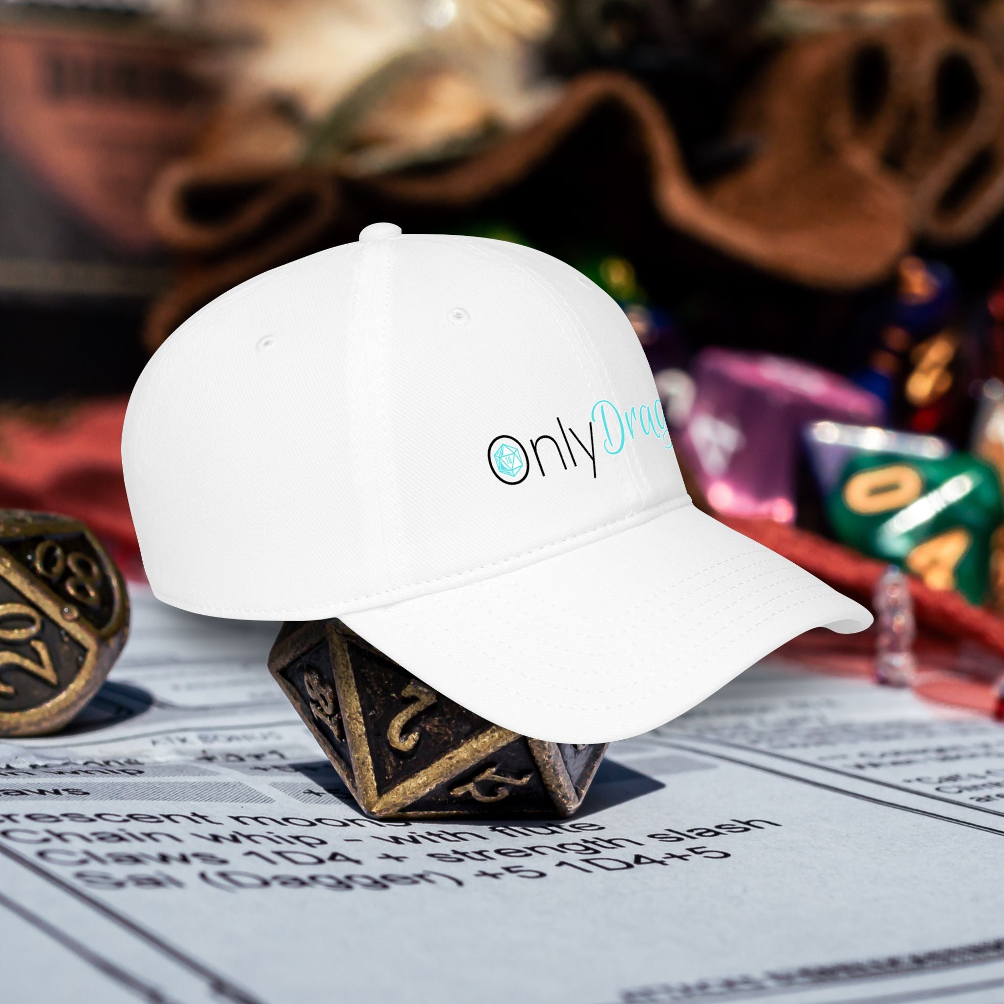 Only Dragons Low Profile Baseball Cap — D&D Dice Logo Hat for Tabletop Gamers
