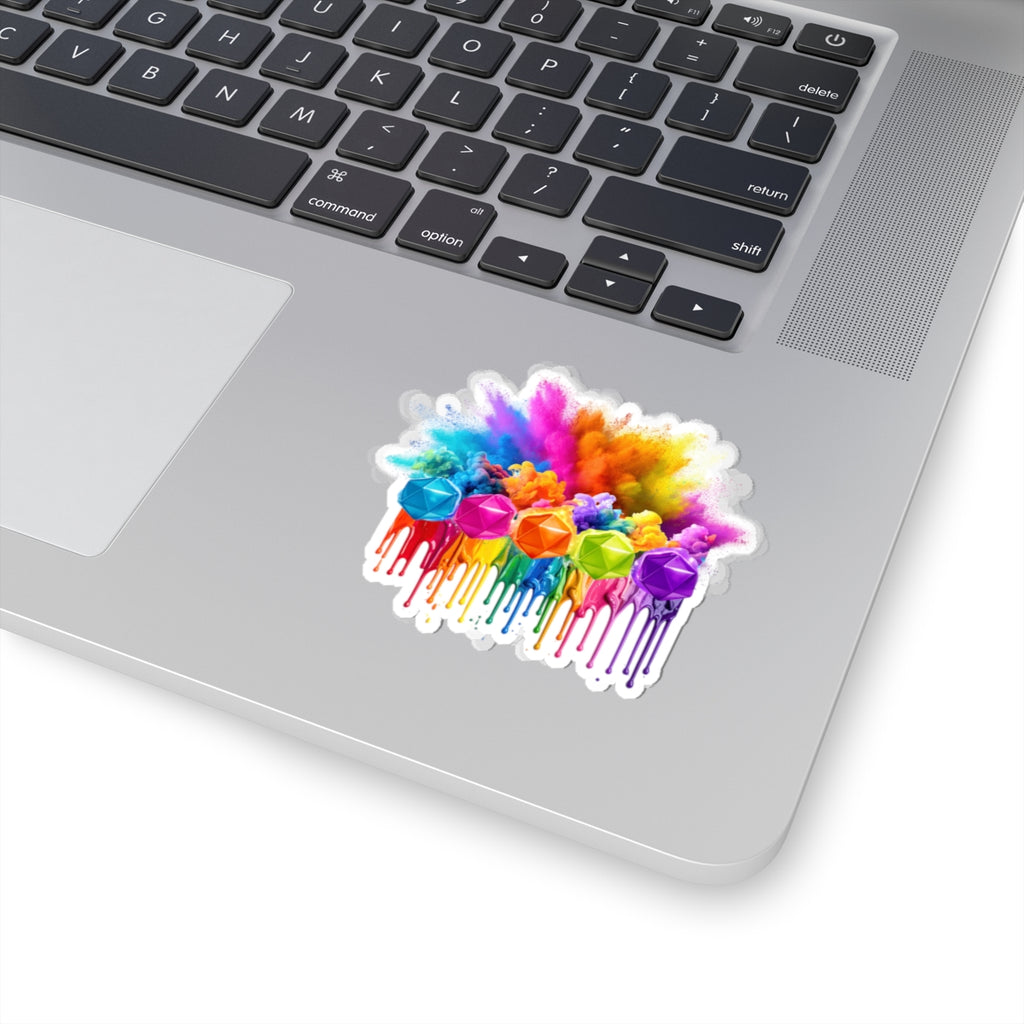 Colorburst Drip D20 Kiss-Cut Sticker — Rainbow Paint Splash Laptop Decal