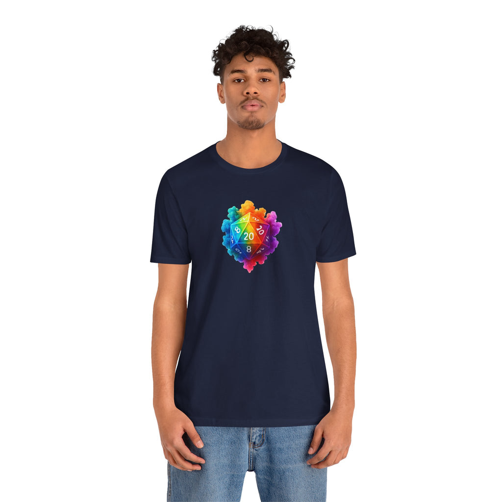 D20 Rainbow Heart T‑Shirt — Colorful Tabletop RPG Dice Tee