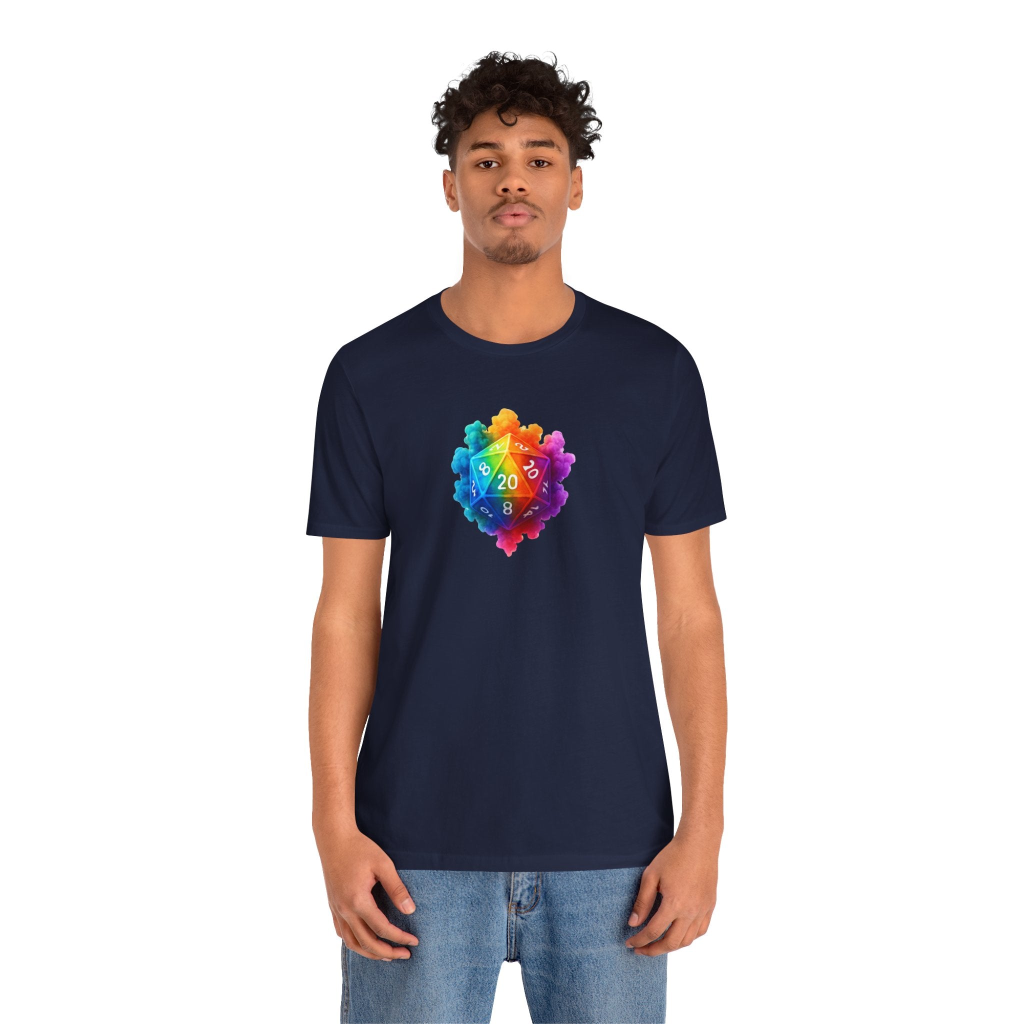D20 Rainbow Heart T‑Shirt — Colorful Tabletop RPG Dice Tee