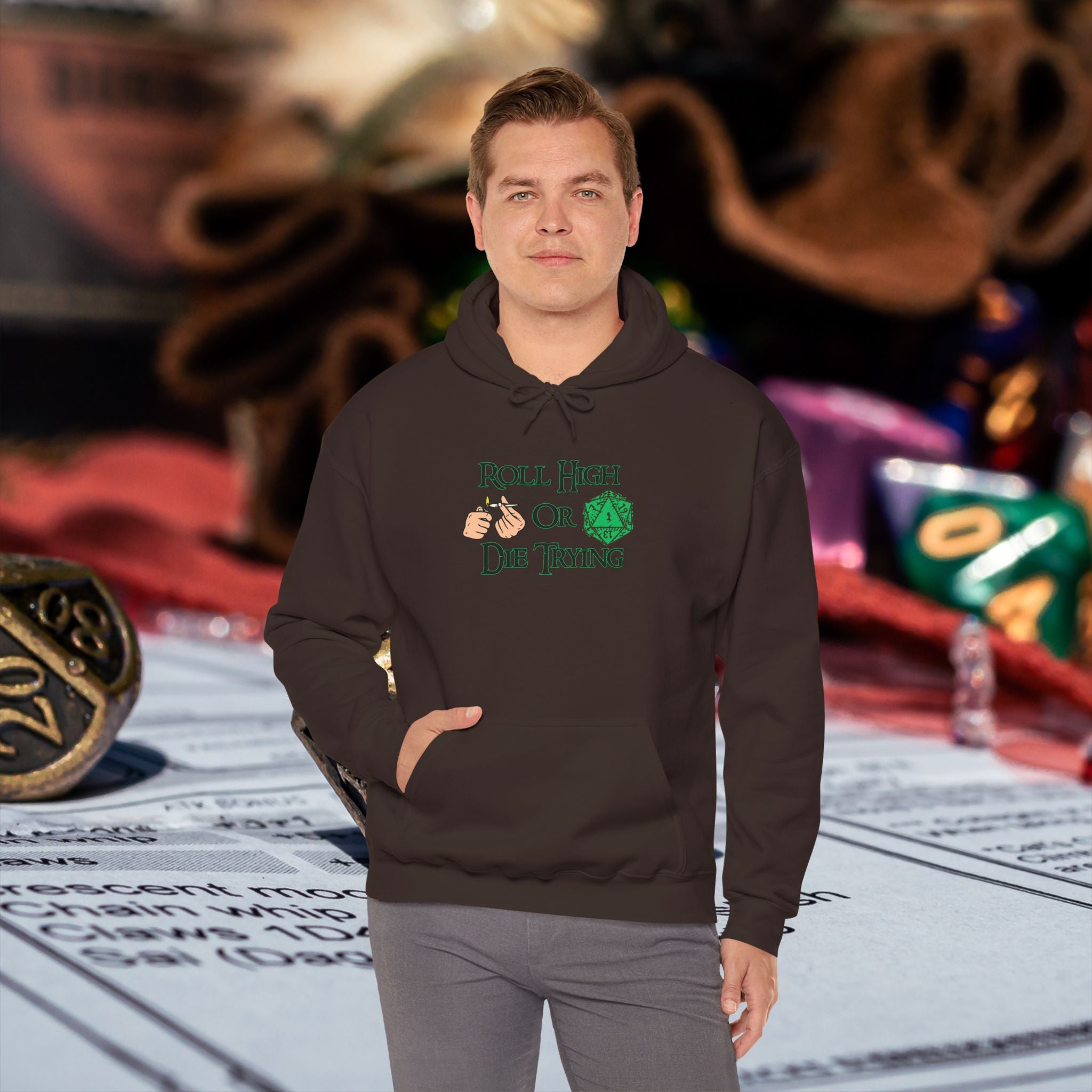 Roll High or Die Trying Hoodie – D20 Dice Gaming Sweatshirt