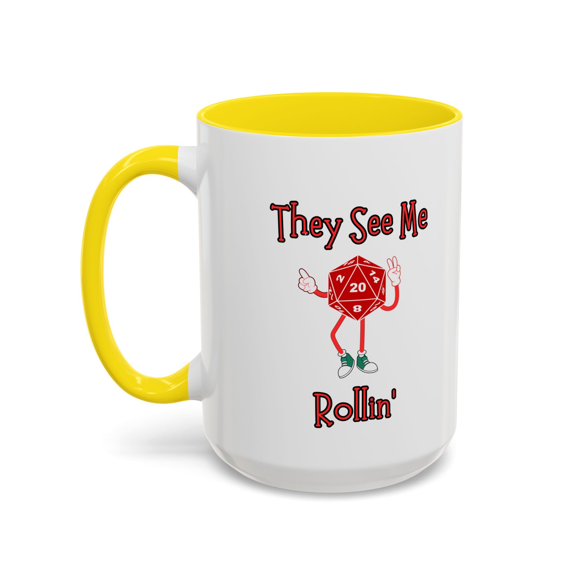 D20 'They See Me Rollin'' Accent Coffee Mug — Funny Dungeons & Dragons Gamer Gift (15 oz)