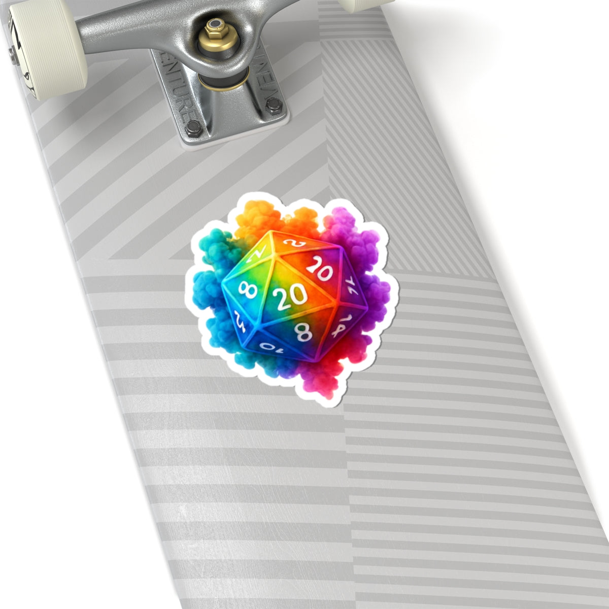 Rainbow D20 Sticker — Colorful Tabletop Gaming Dice Kiss-Cut Decal