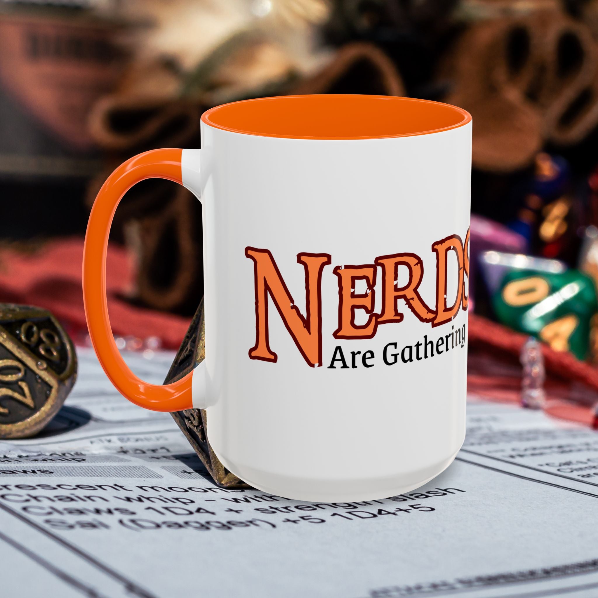 Coffee Mug — "Nerds Are Gathering" Accent Gaming D20 Dice Cup (15oz)