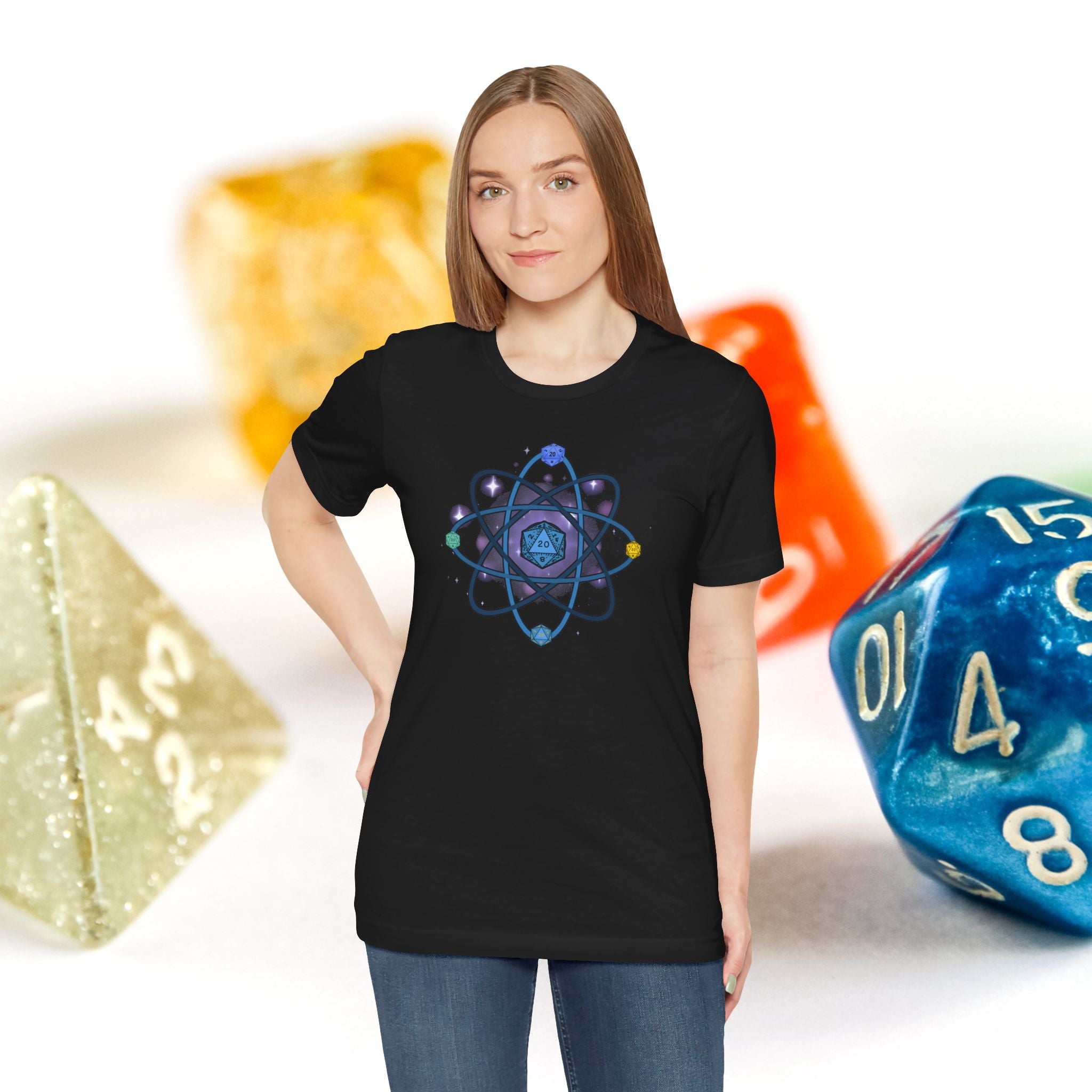 RPG Dice Atom T‑Shirt — D20 Tabletop Gaming Tee