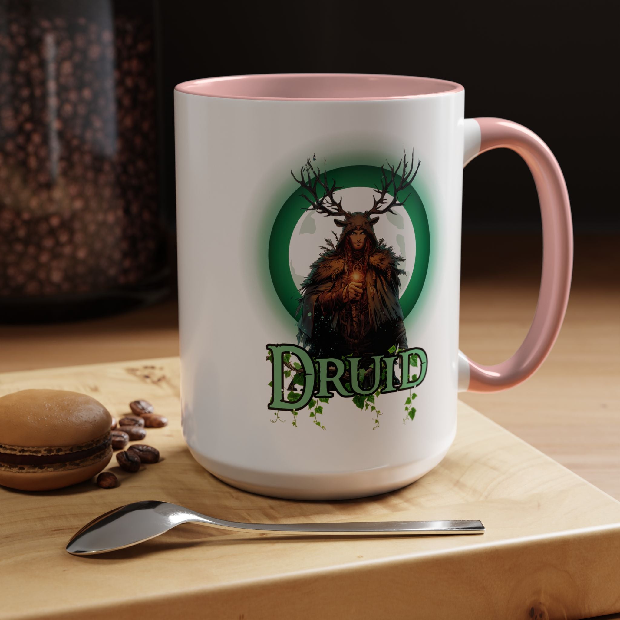 Druid Accent Coffee Mug – Fantasy Druid Illustration, RPG Gamer Gift (15 oz)