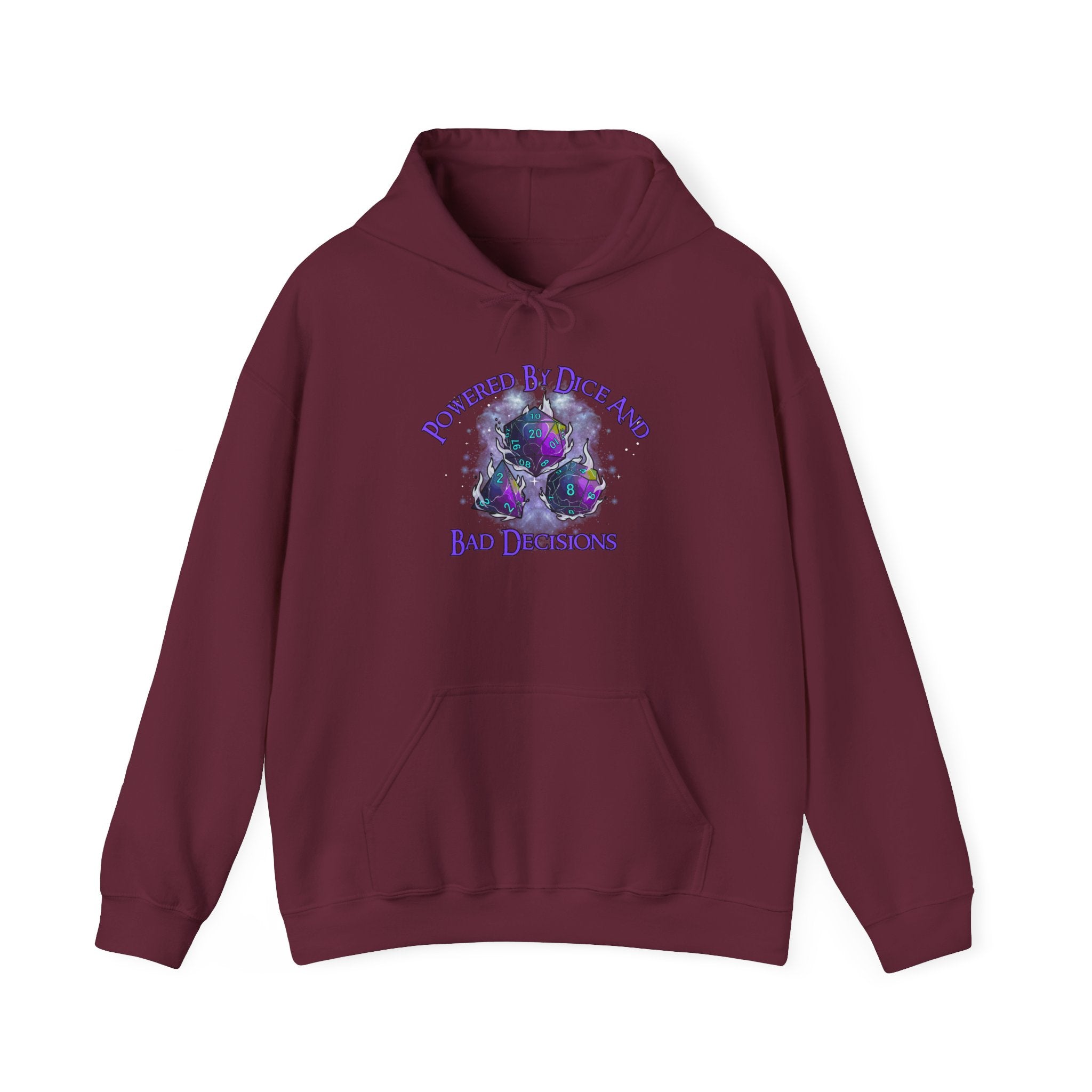 Hoodie — "Powered by Dice and Bad Decisions" RPG Dice Graphic Hoodie