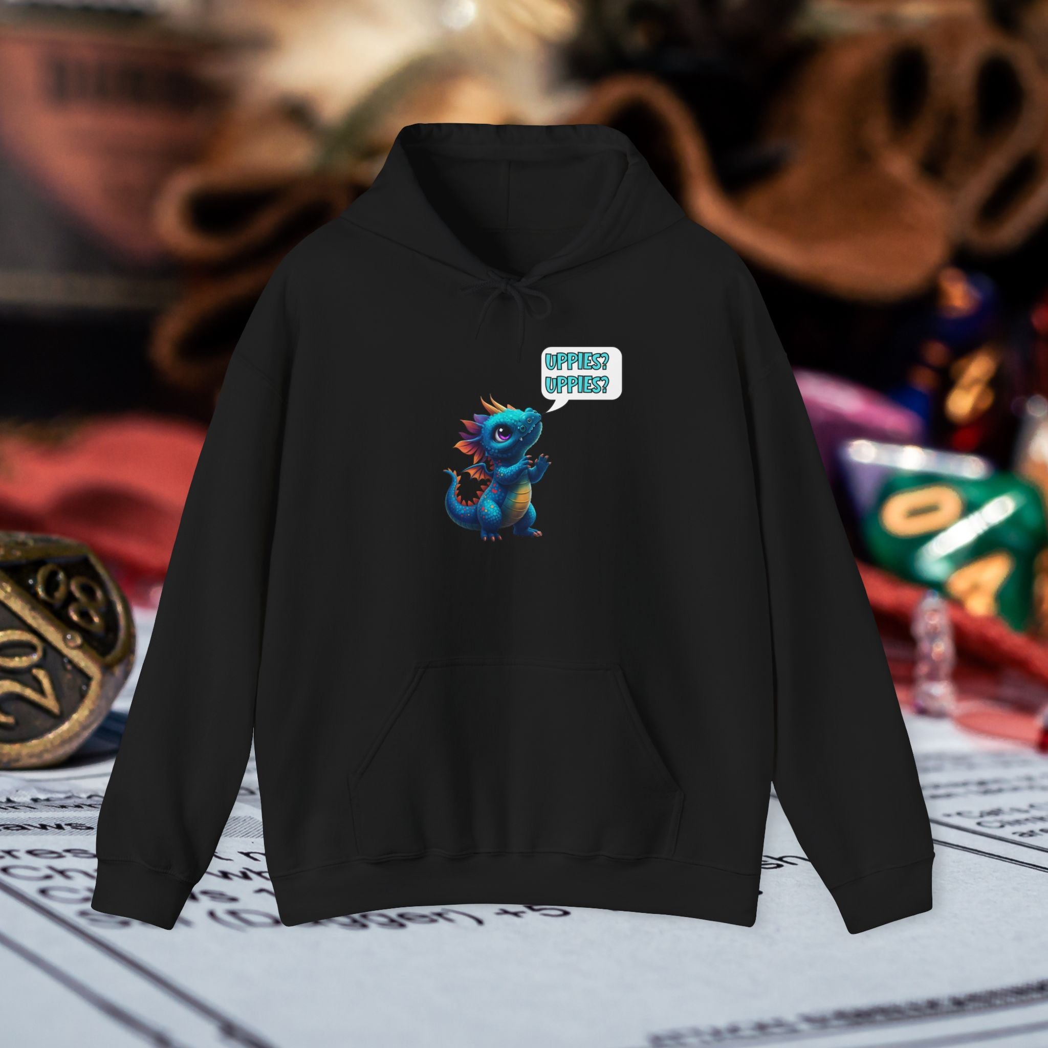Dragon Dice Hoodie — Cute Blue Dragon UPPIES Gaming Hoodie