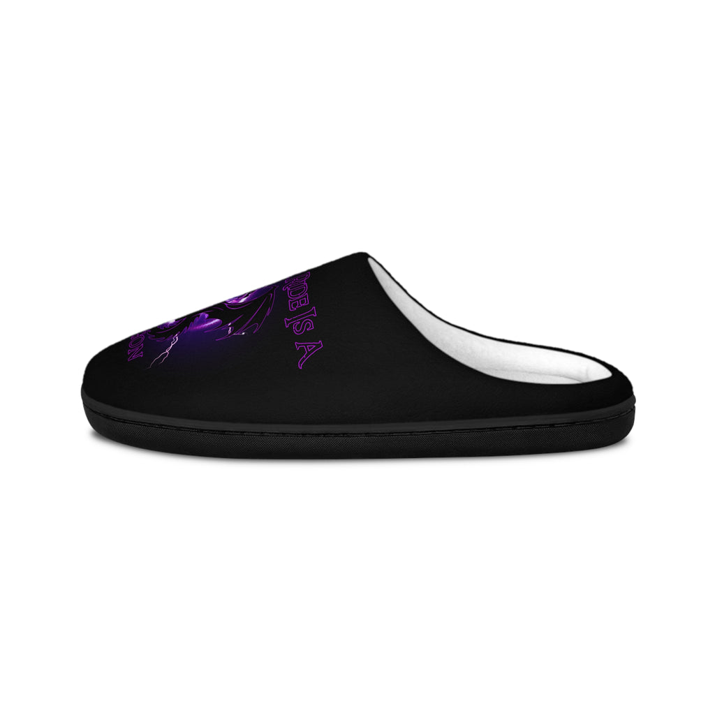 My Other Ride is a Dragon Men's Indoor Slippers — Purple DnD Gaming Slippers
