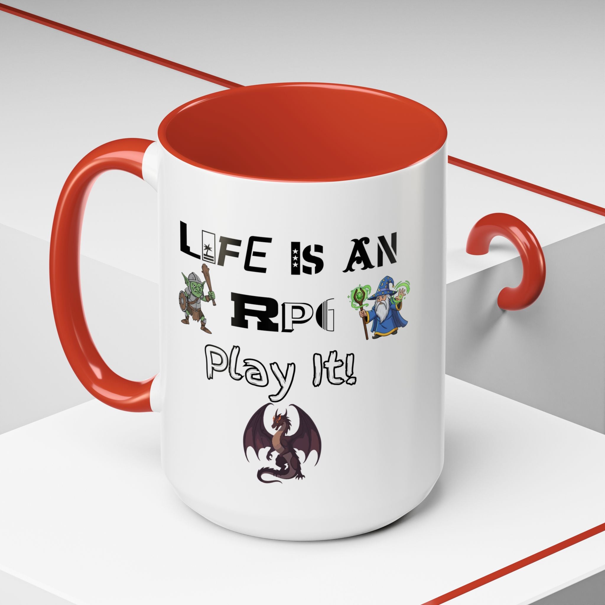 RPG Coffee Mug — "Life Is An RPG, Play It!" Accent Ceramic Mug