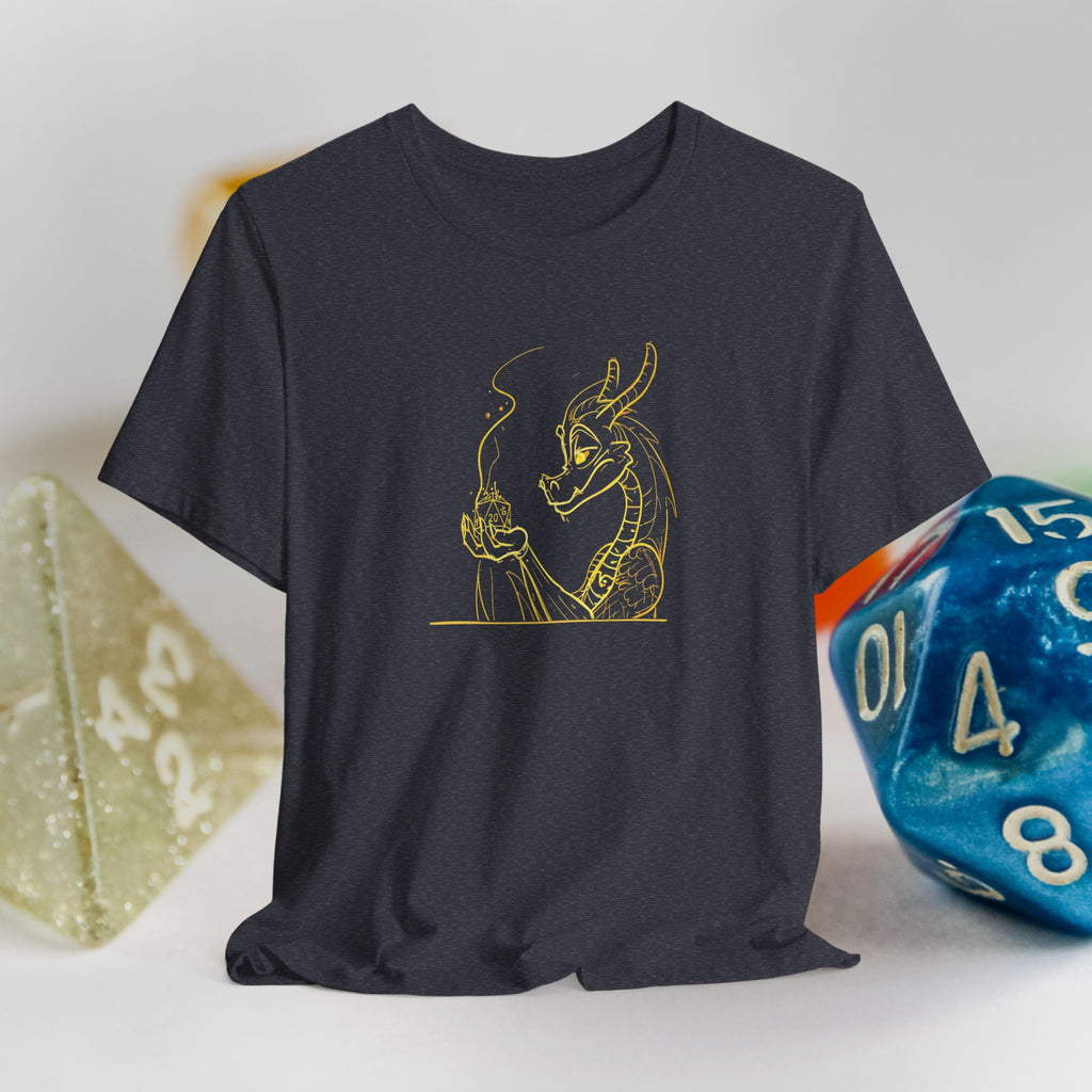 Dragon Dice T‑Shirt — Minimalist Dragon Holding D20 Gaming Tee