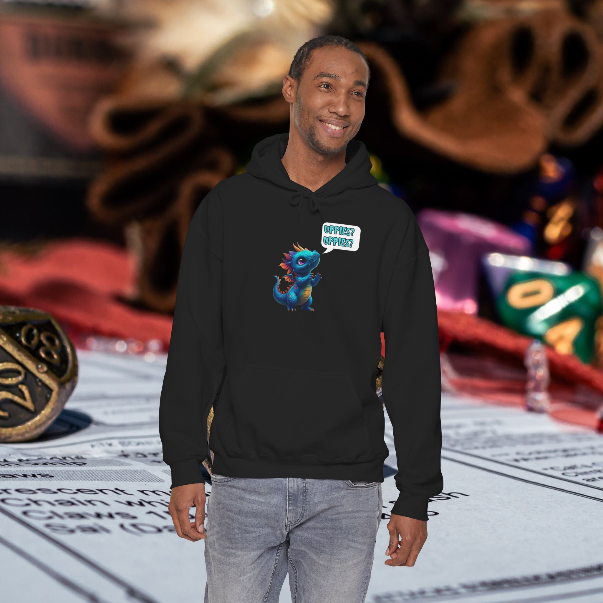 Dragon Dice Hoodie — Cute Blue Dragon UPPIES Gaming Hoodie